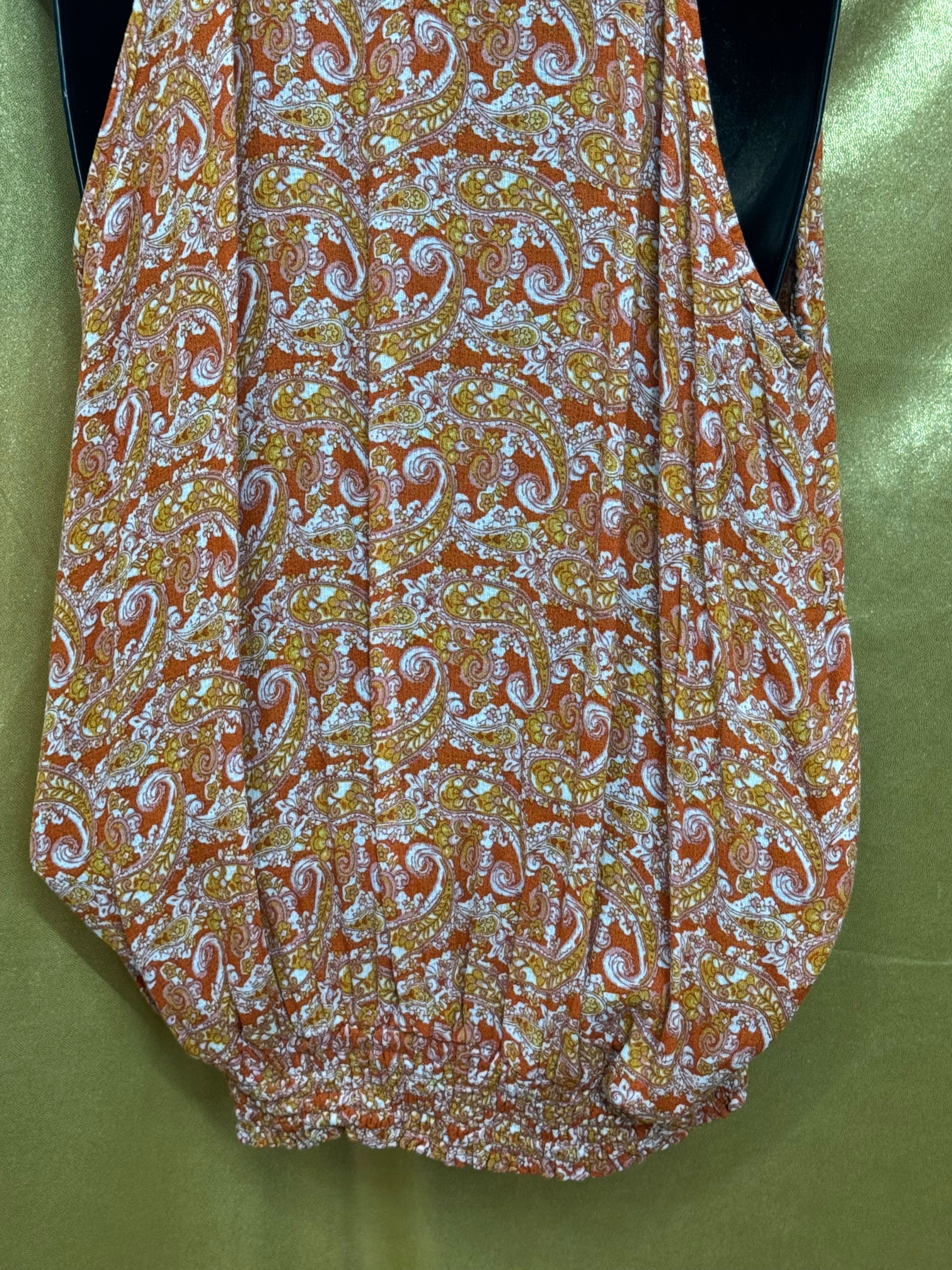 Cynthia Rowley Orange Paisley Halter Top Smocked Bubble Hem Size L