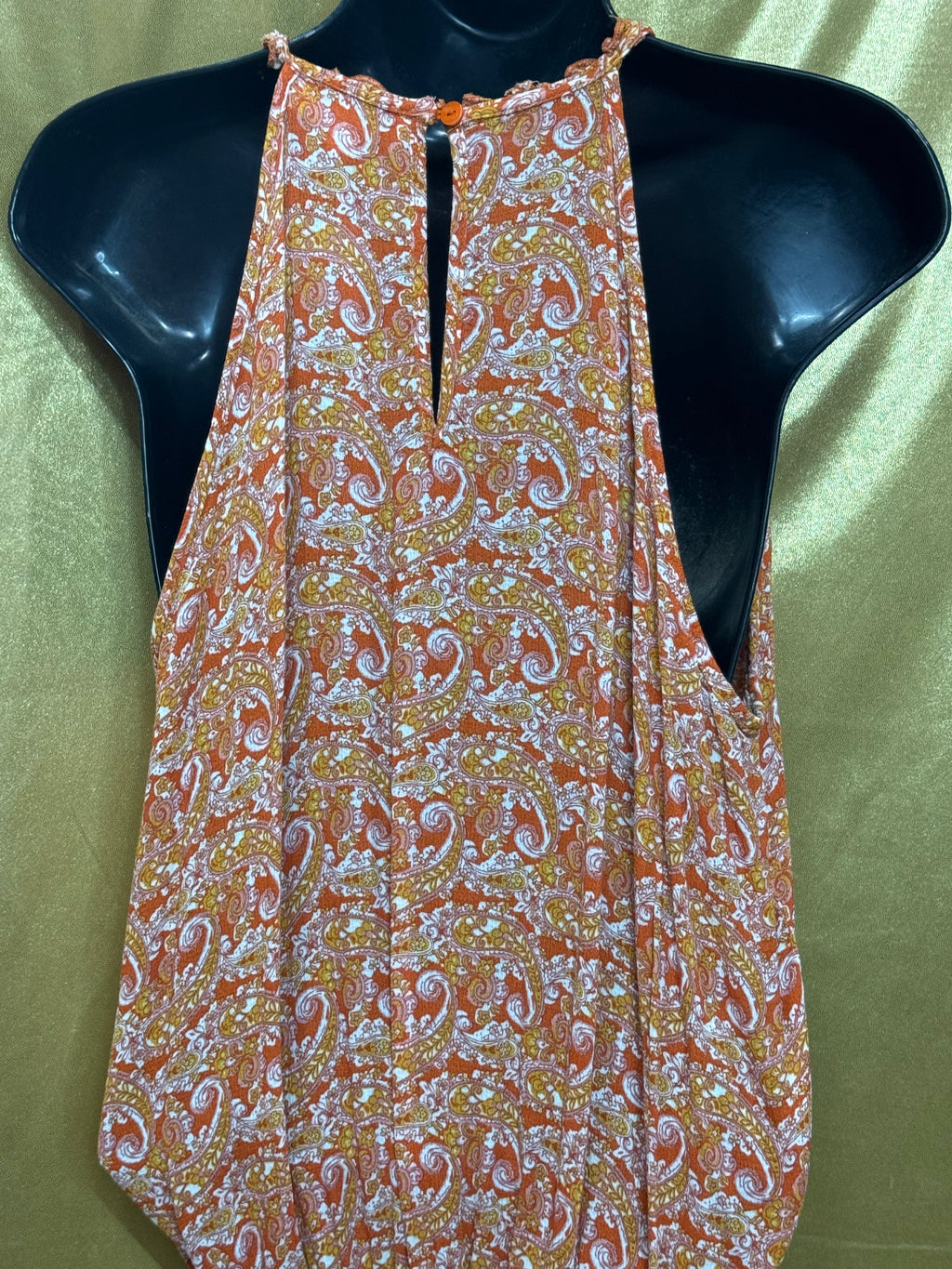 Cynthia Rowley Orange Paisley Halter Top Smocked Bubble Hem Size L