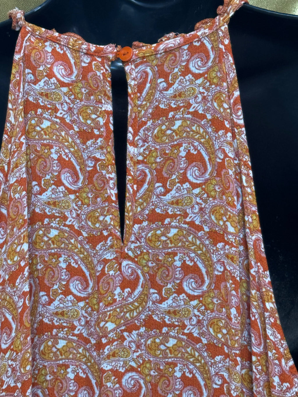 Cynthia Rowley Orange Paisley Halter Top Smocked Bubble Hem Size L