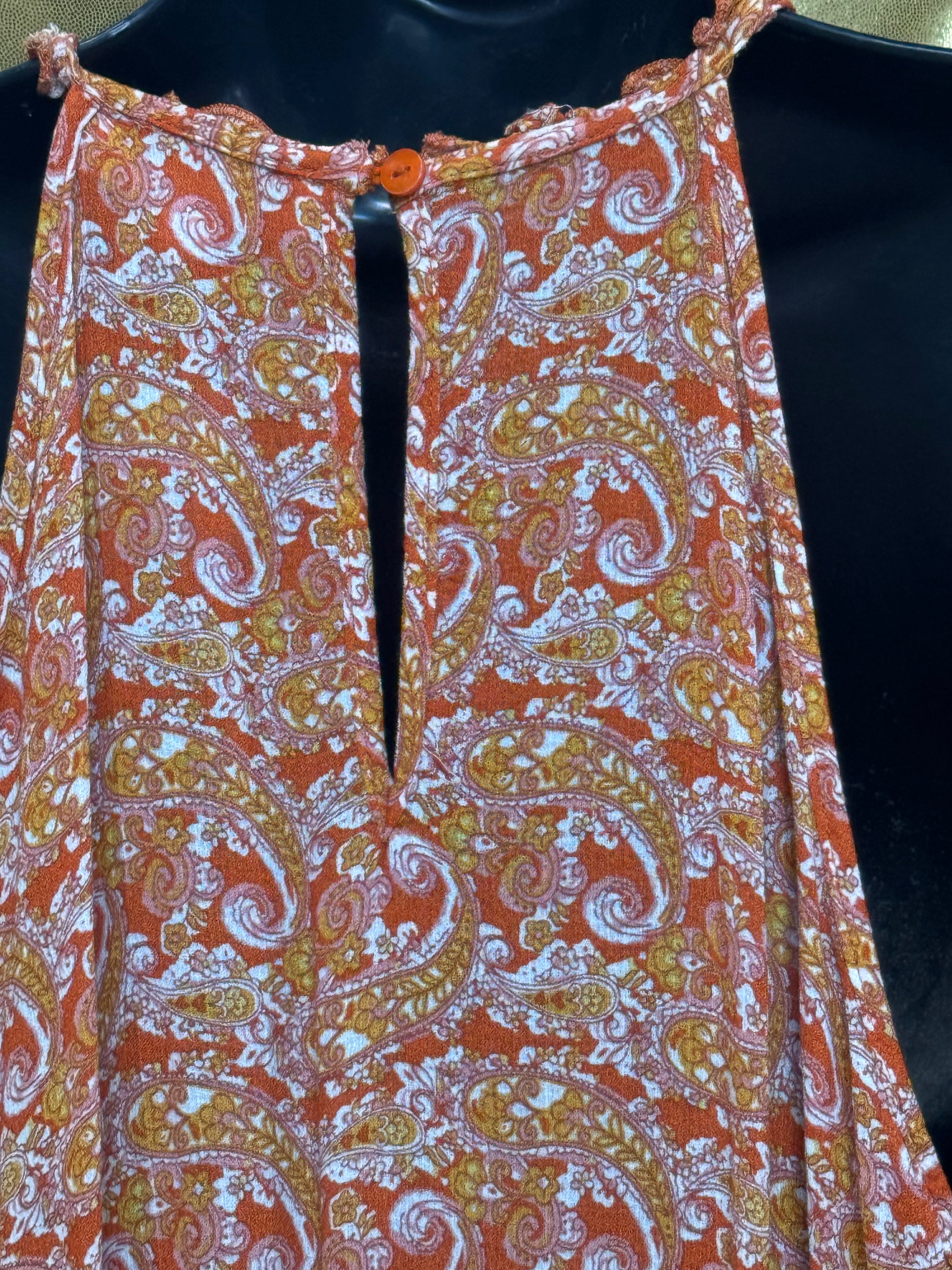 Cynthia Rowley Orange Paisley Halter Top Smocked Bubble Hem Size L