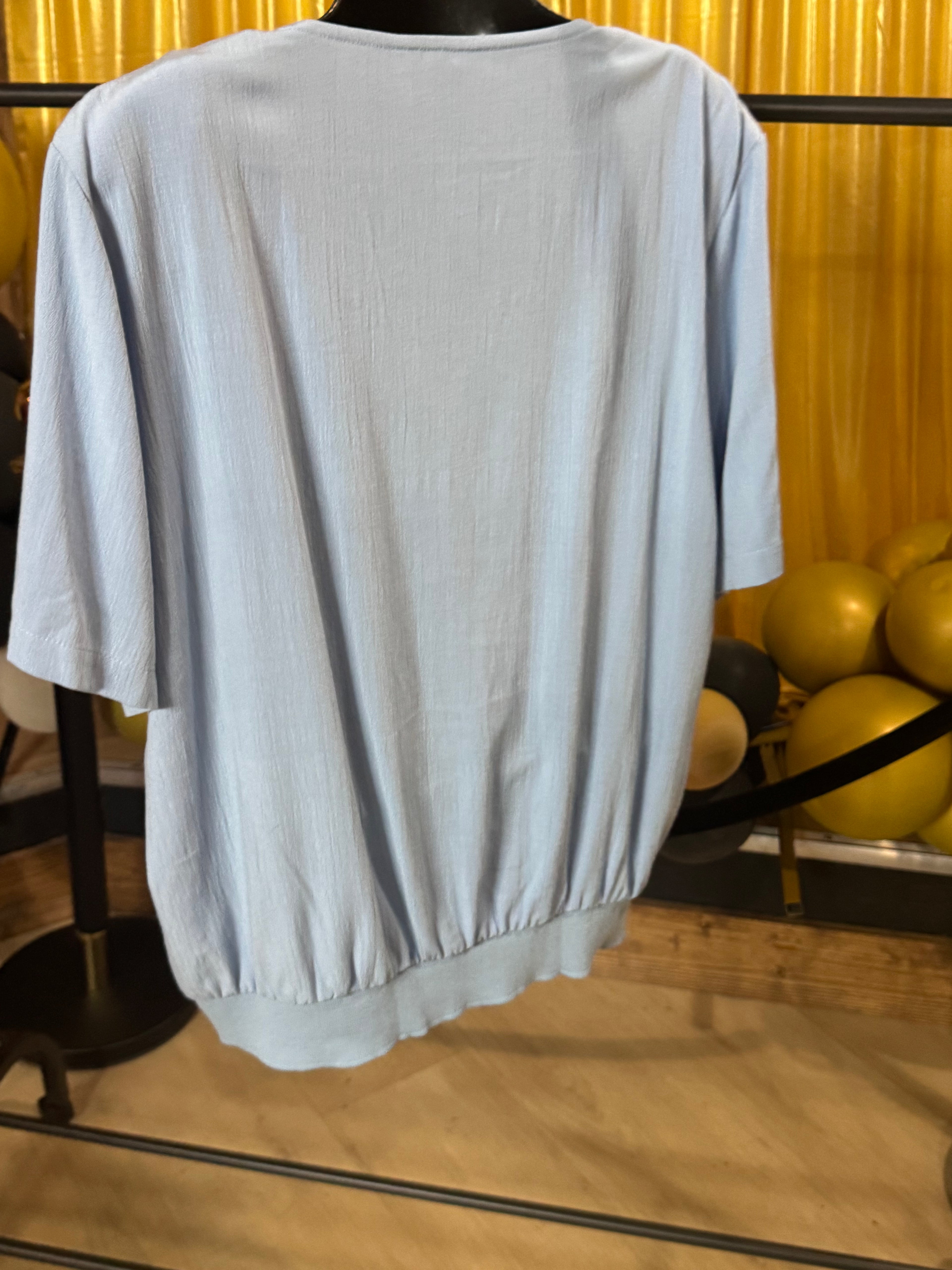 Cricket Lane Vintage Blue Short Sleeve Blouse Sz XL