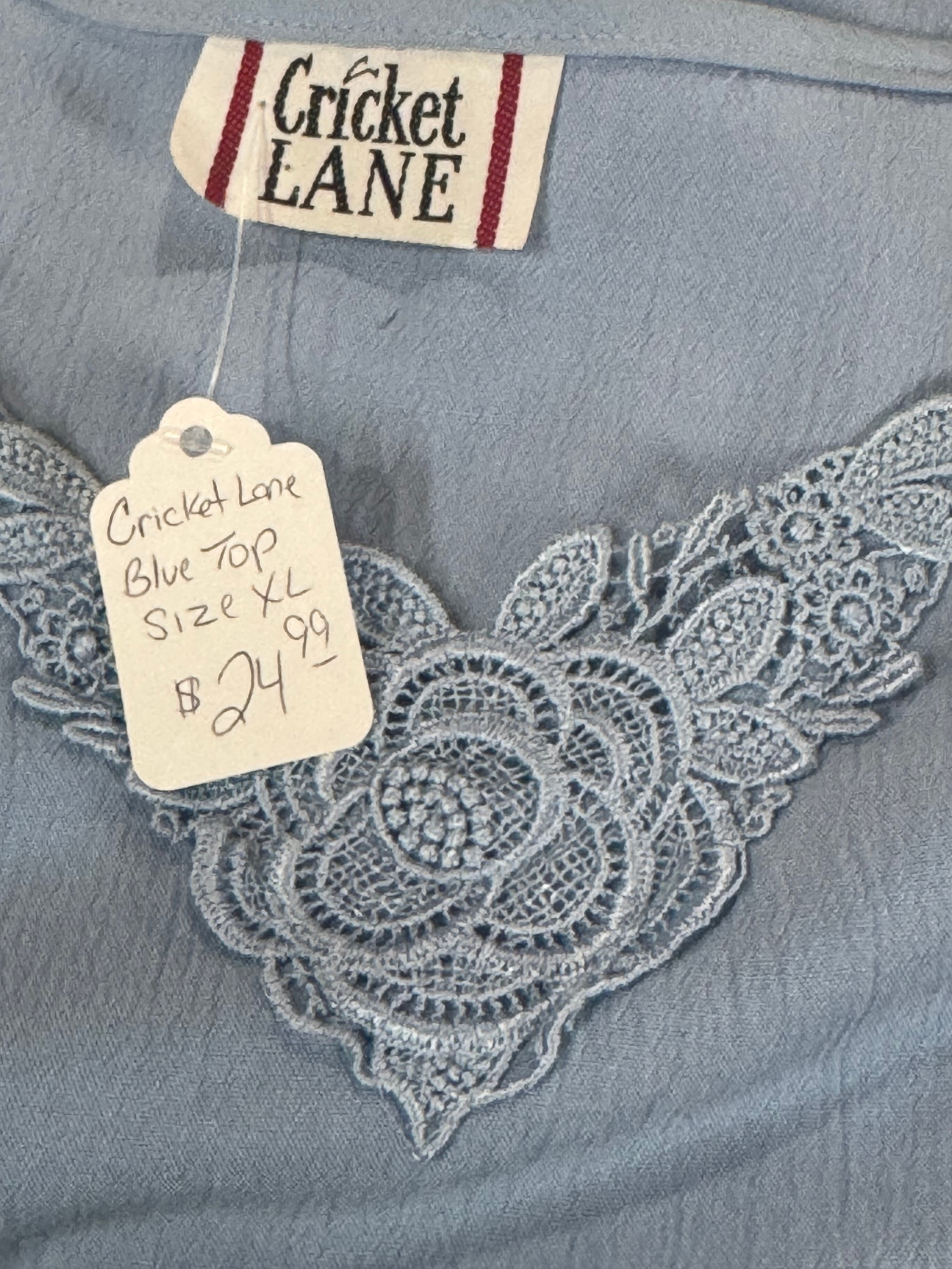 Cricket Lane Vintage Blue Short Sleeve Blouse Sz XL