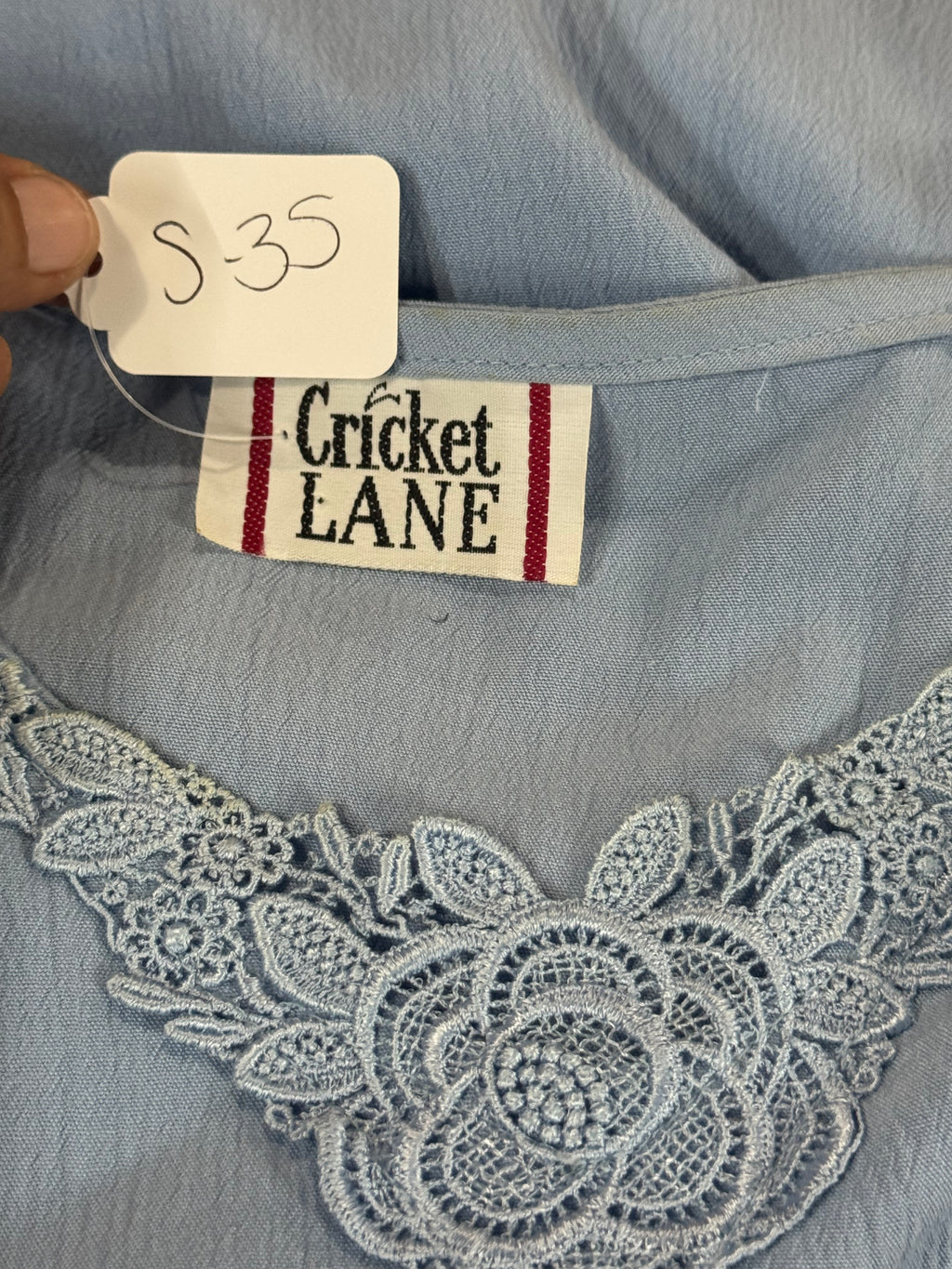 Cricket Lane Vintage Blue Short Sleeve Blouse Sz XL
