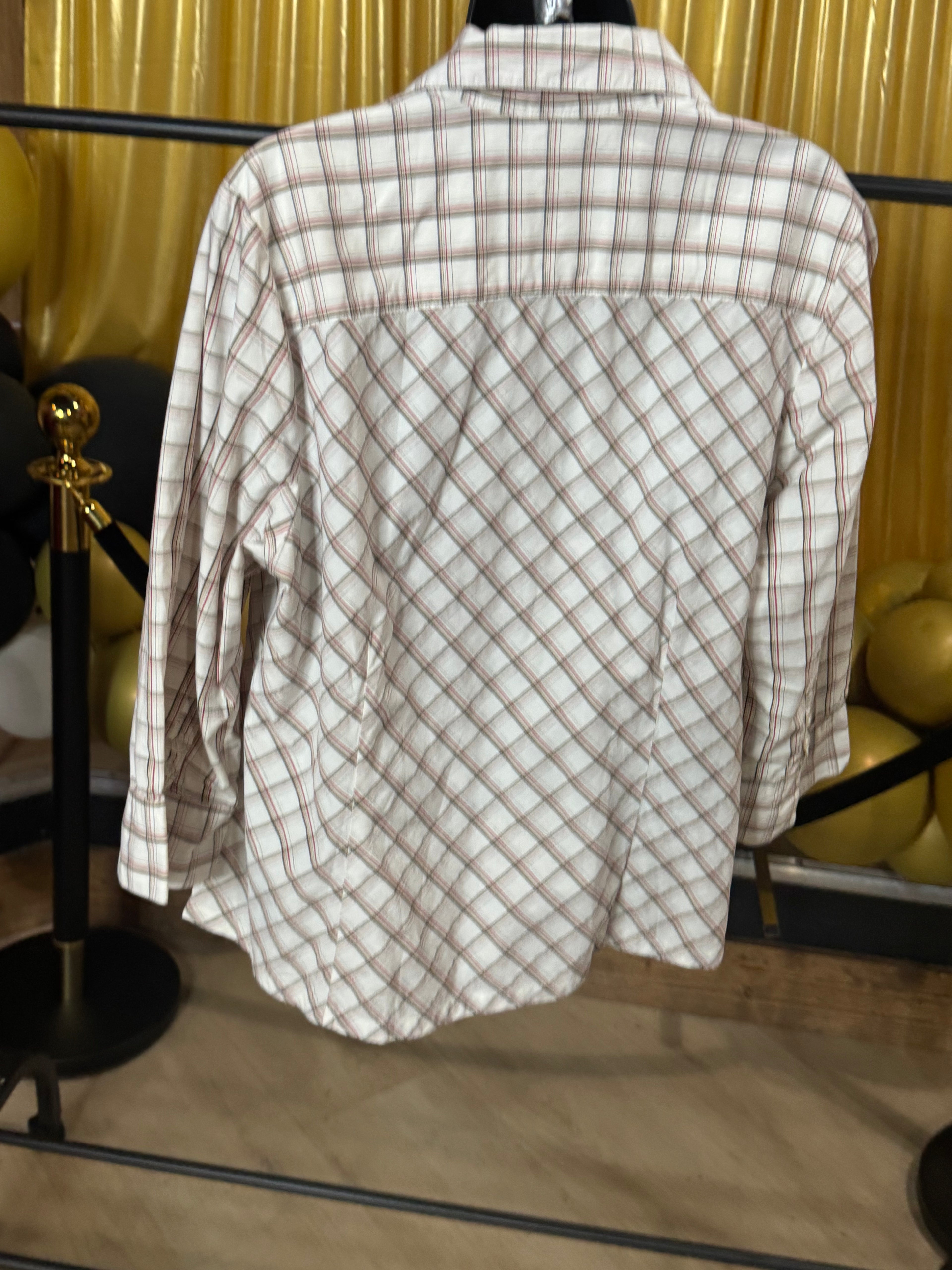 Kim Rogers White, Red & Brown Plaid 3/4 Sleeve Blouse