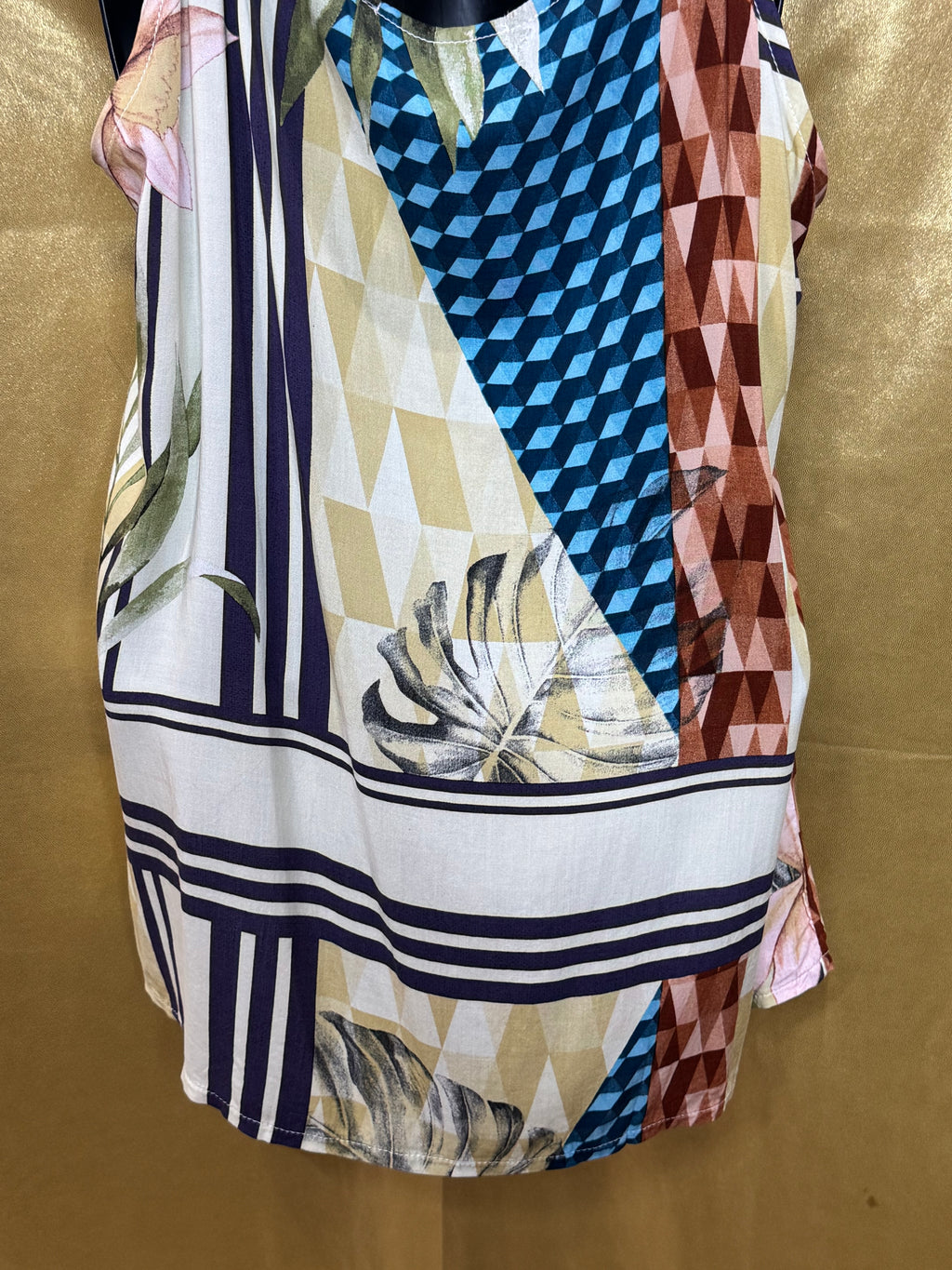 ELAVESTE Brazil Tropical Patchwork Tie-Front Cami Tank Top | Size Large (46)