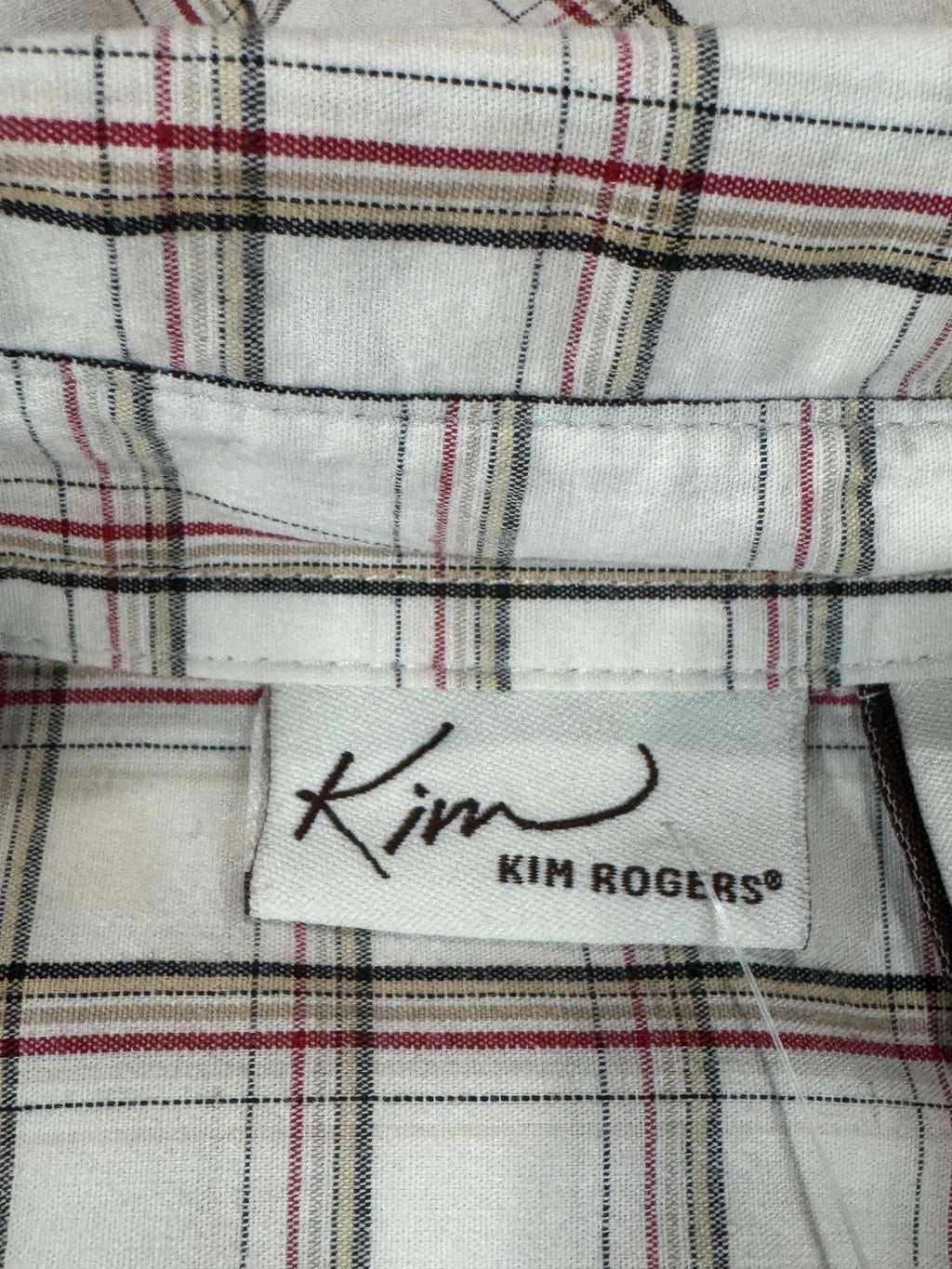 Kim Rogers White, Red & Brown Plaid 3/4 Sleeve Blouse