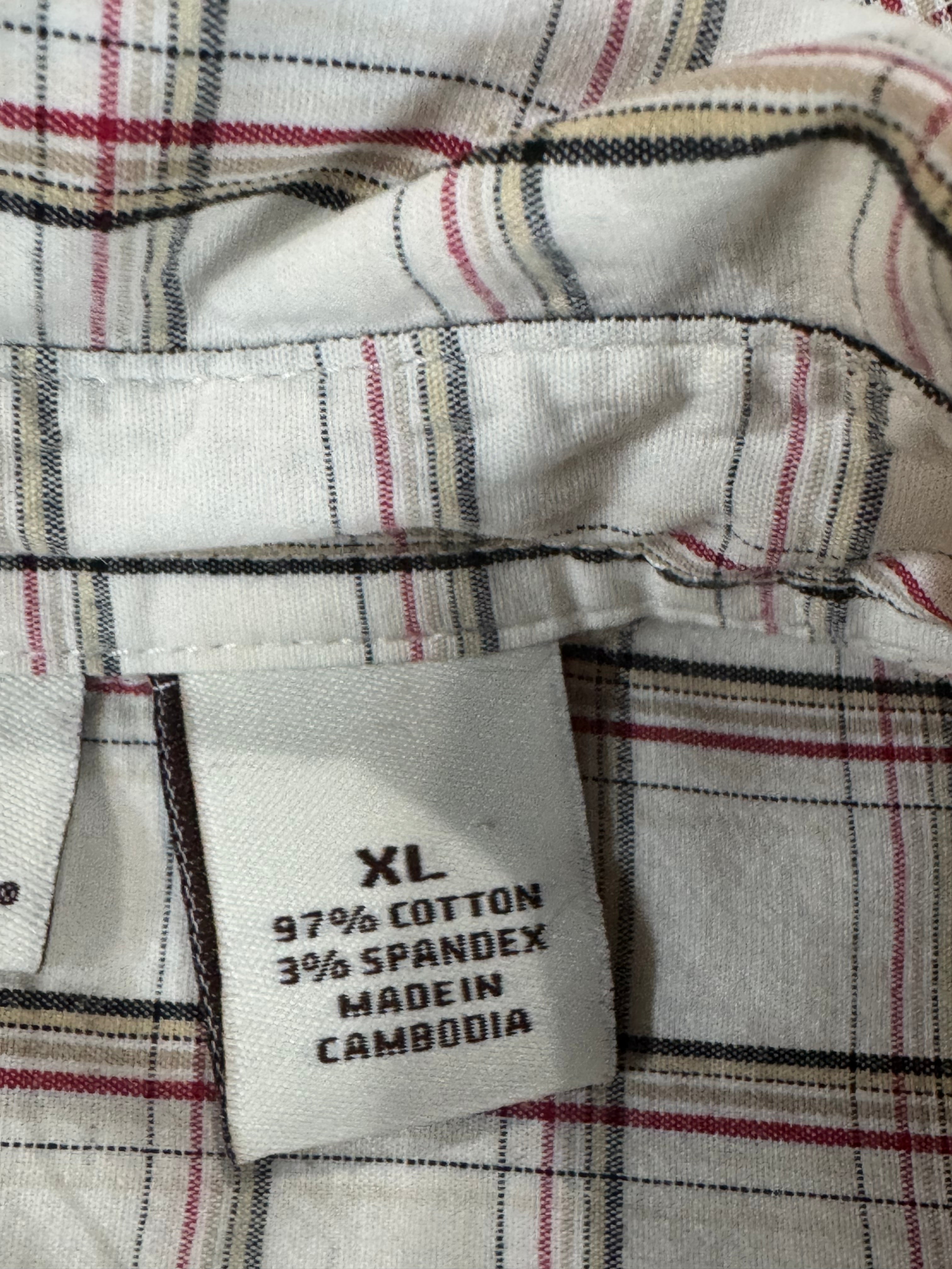 Kim Rogers White, Red & Brown Plaid 3/4 Sleeve Blouse