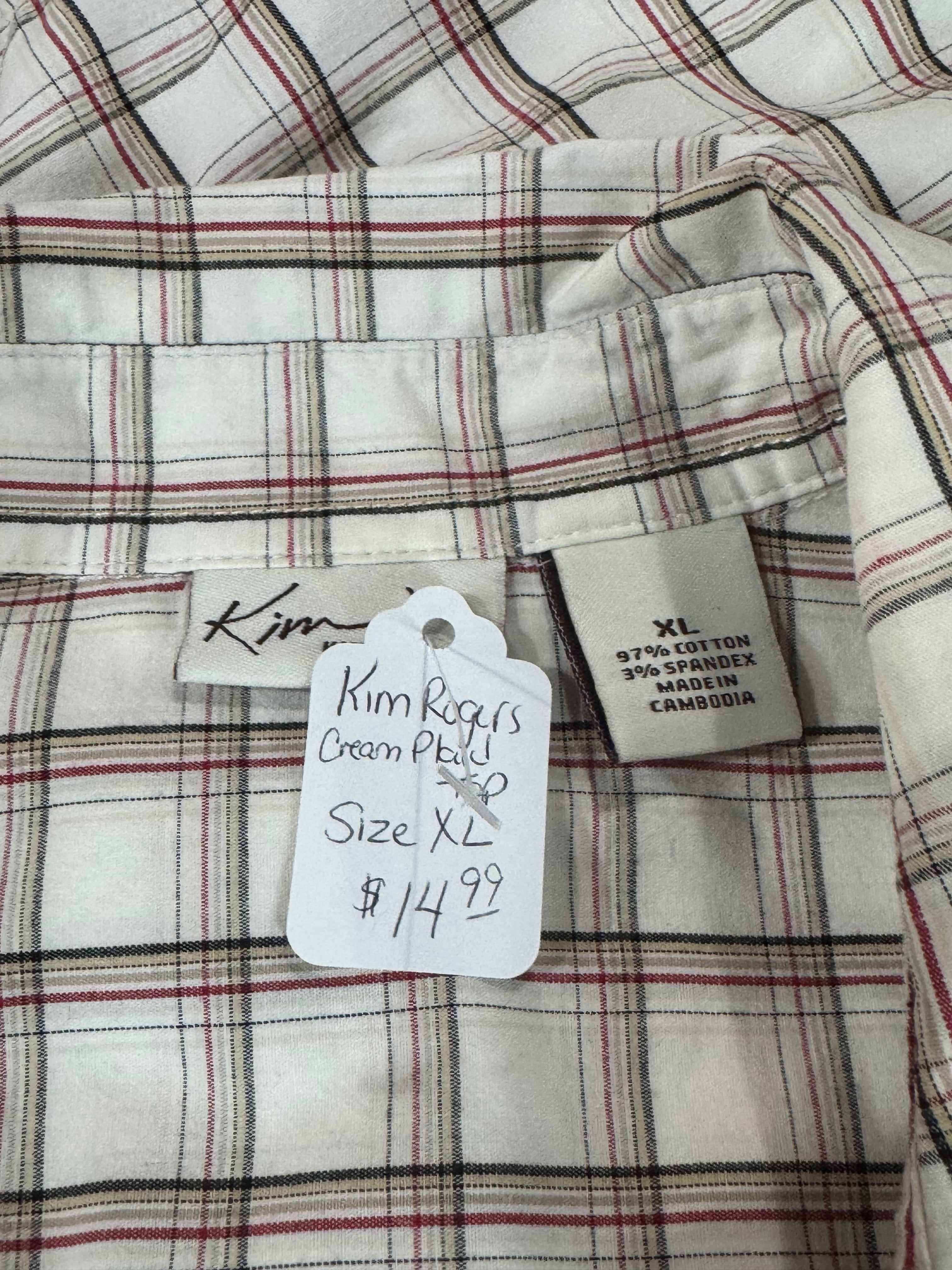 Kim Rogers White, Red & Brown Plaid 3/4 Sleeve Blouse