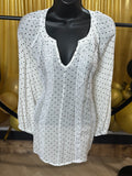 Counterparts White & Black Dot Long Sleeve Pullover Blouse Size XL