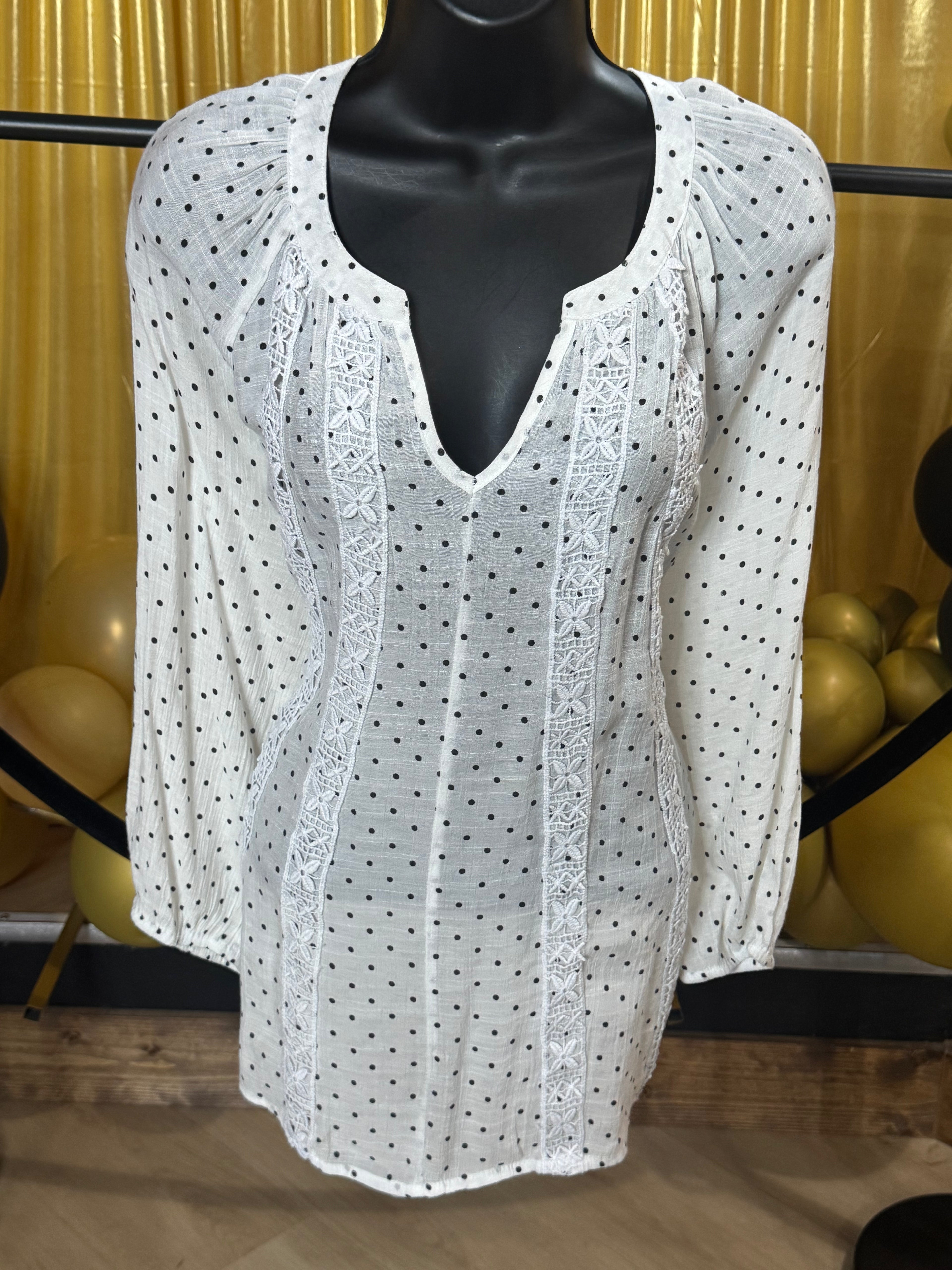 Counterparts White & Black Dot Long Sleeve Pullover Blouse Size XL