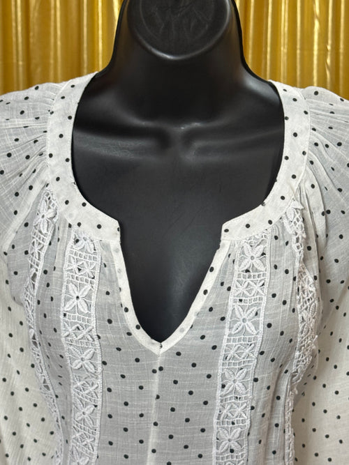 Counterparts White & Black Dot Long Sleeve Pullover Blouse Size XL