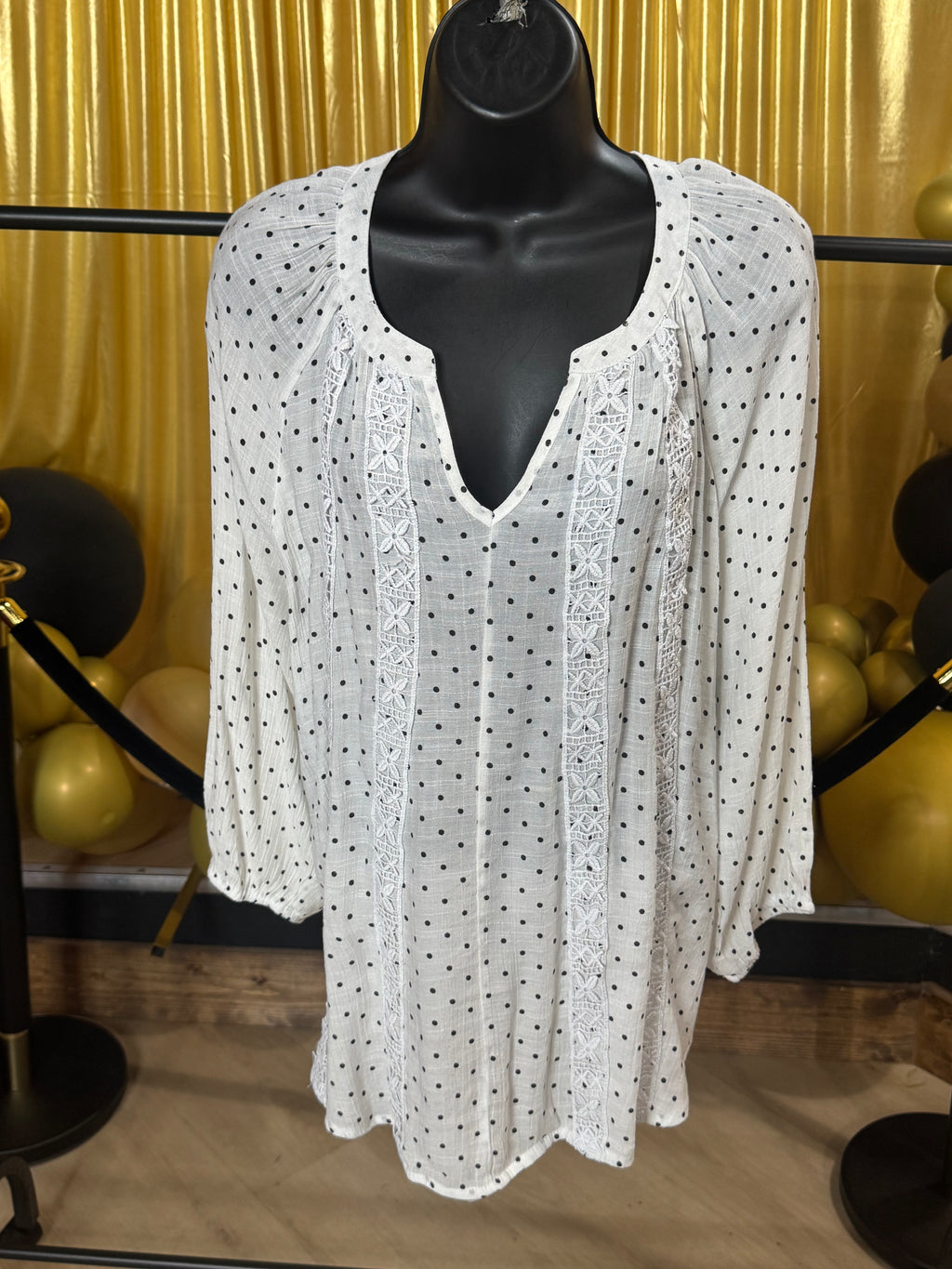 Counterparts White & Black Dot Long Sleeve Pullover Blouse Size XL