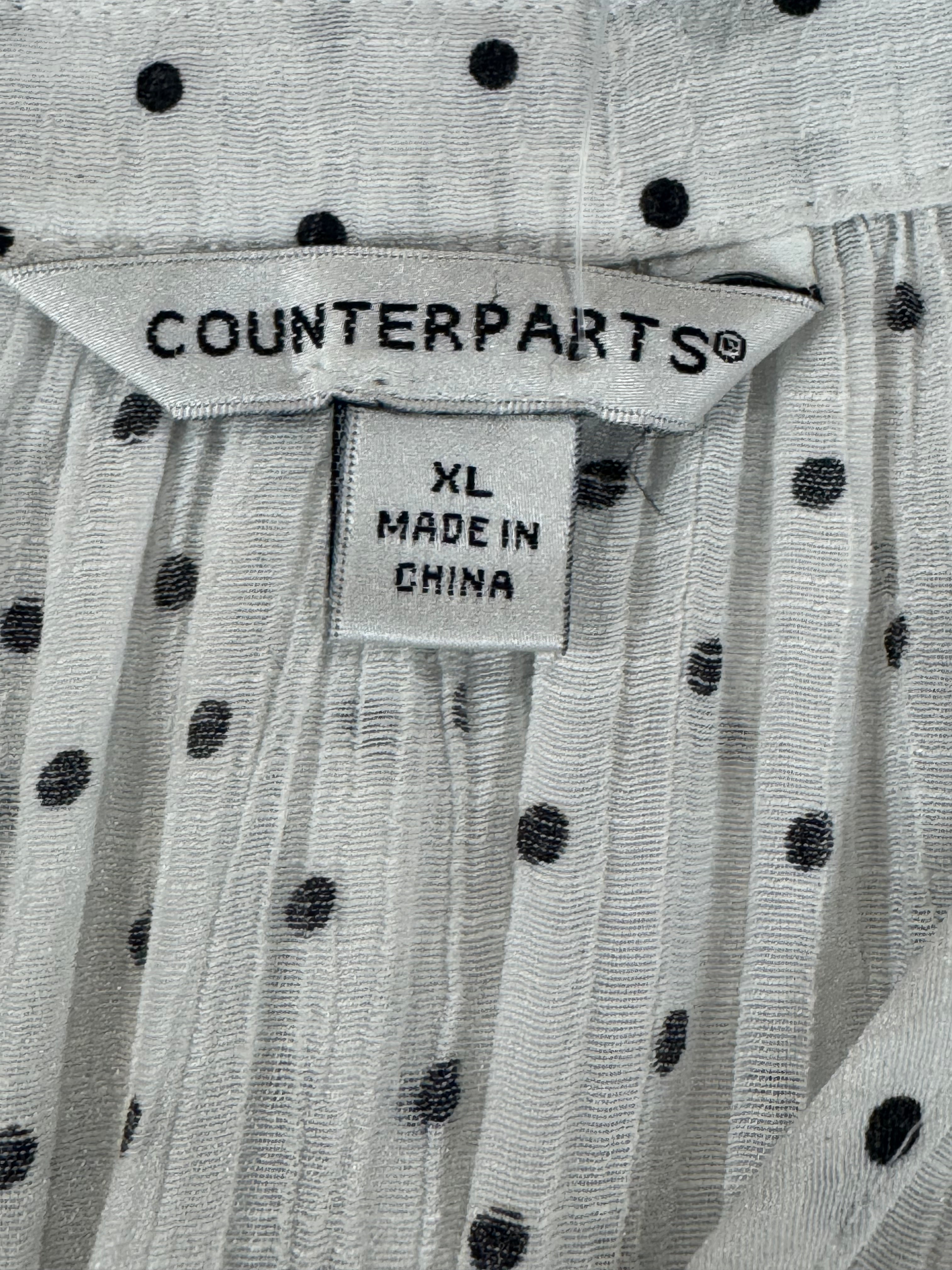 Counterparts White & Black Dot Long Sleeve Pullover Blouse Size XL