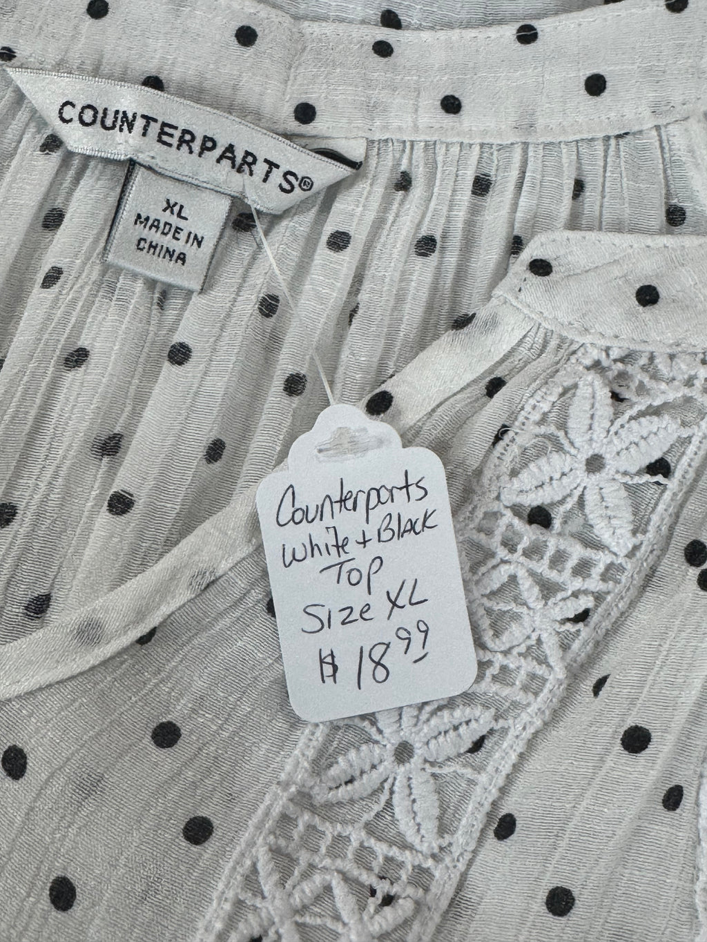 Counterparts White & Black Dot Long Sleeve Pullover Blouse Size XL