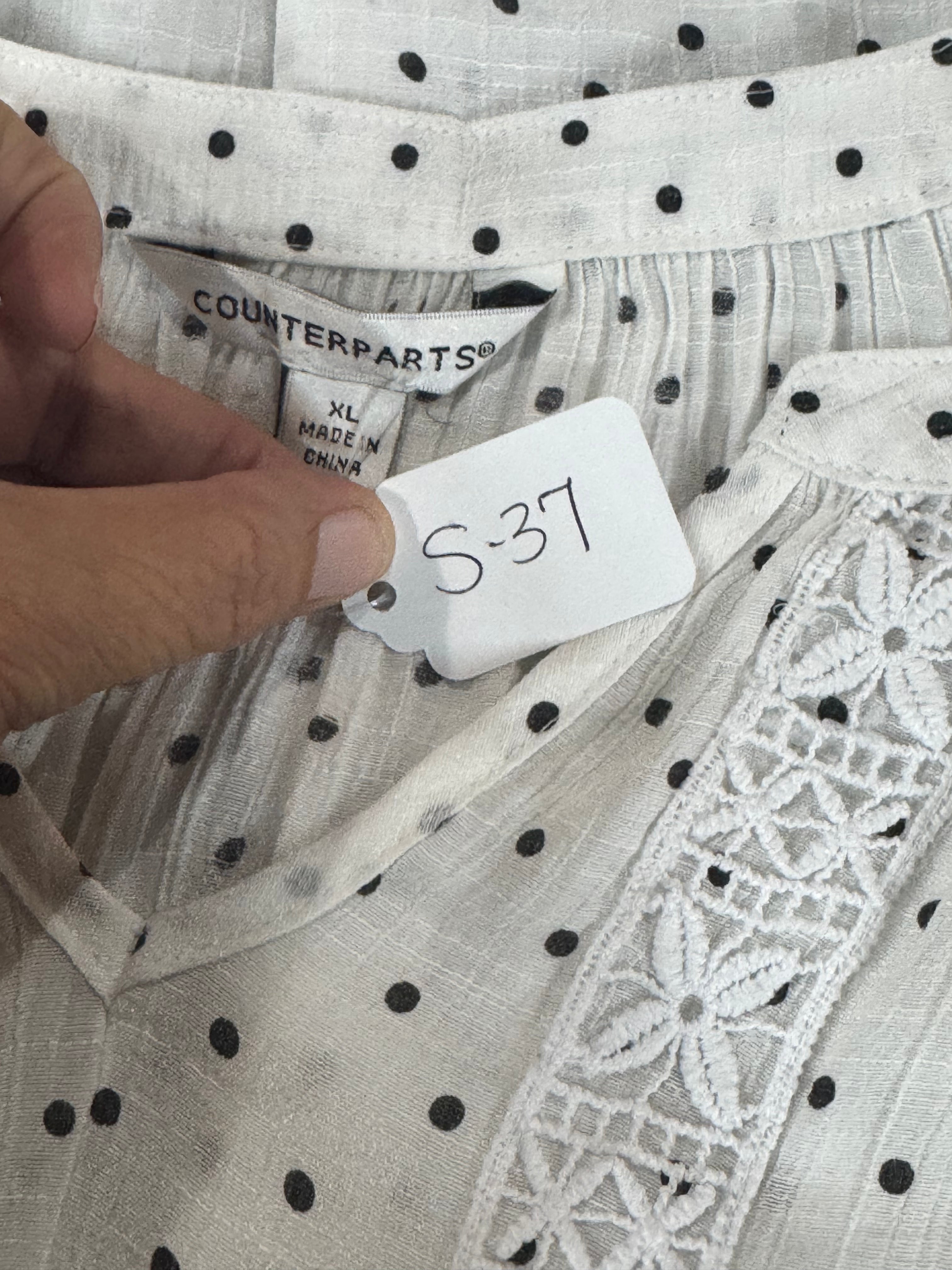 Counterparts White & Black Dot Long Sleeve Pullover Blouse Size XL