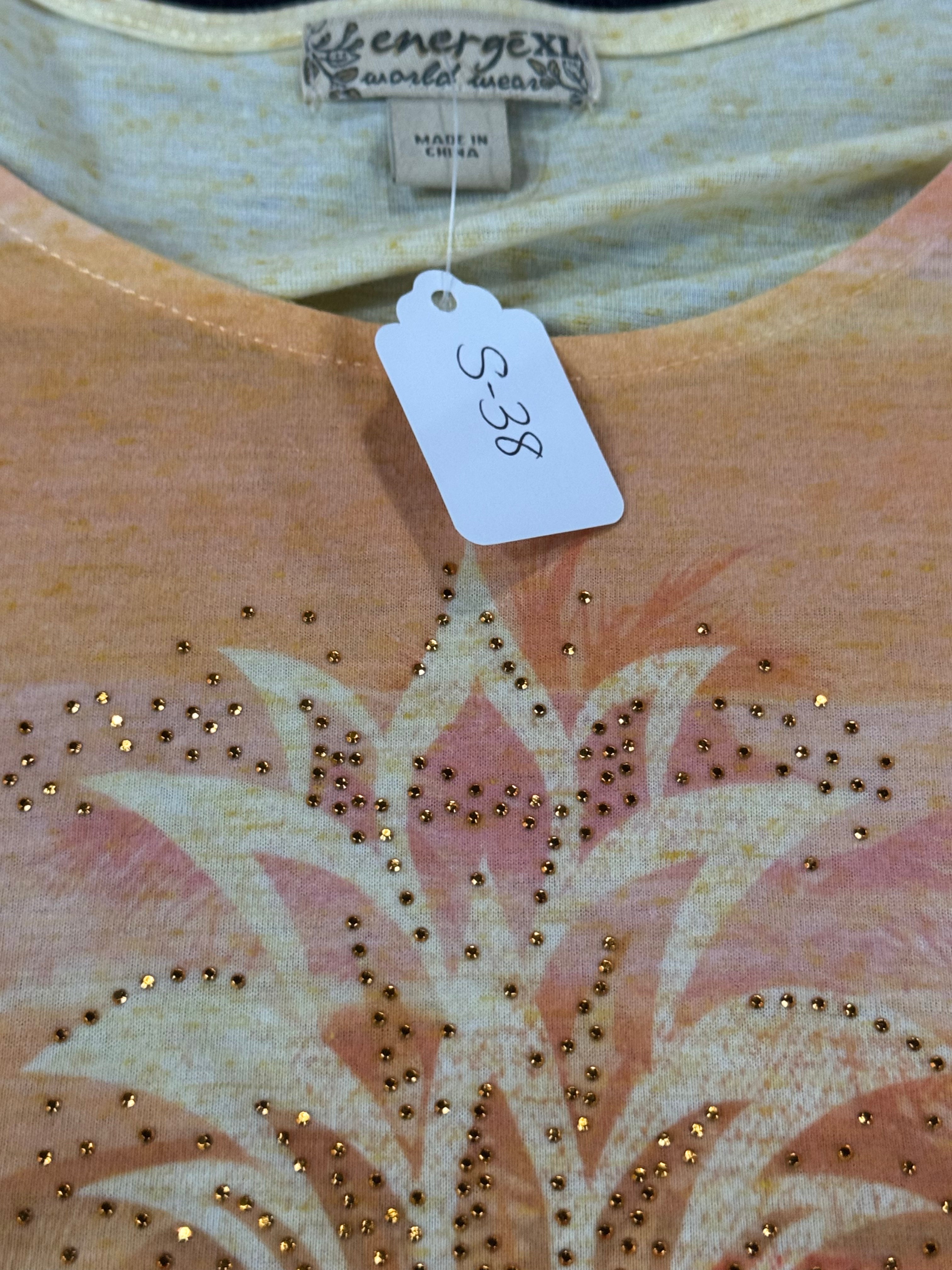 Energe Yellow Short Sleeve Blouse Size XL