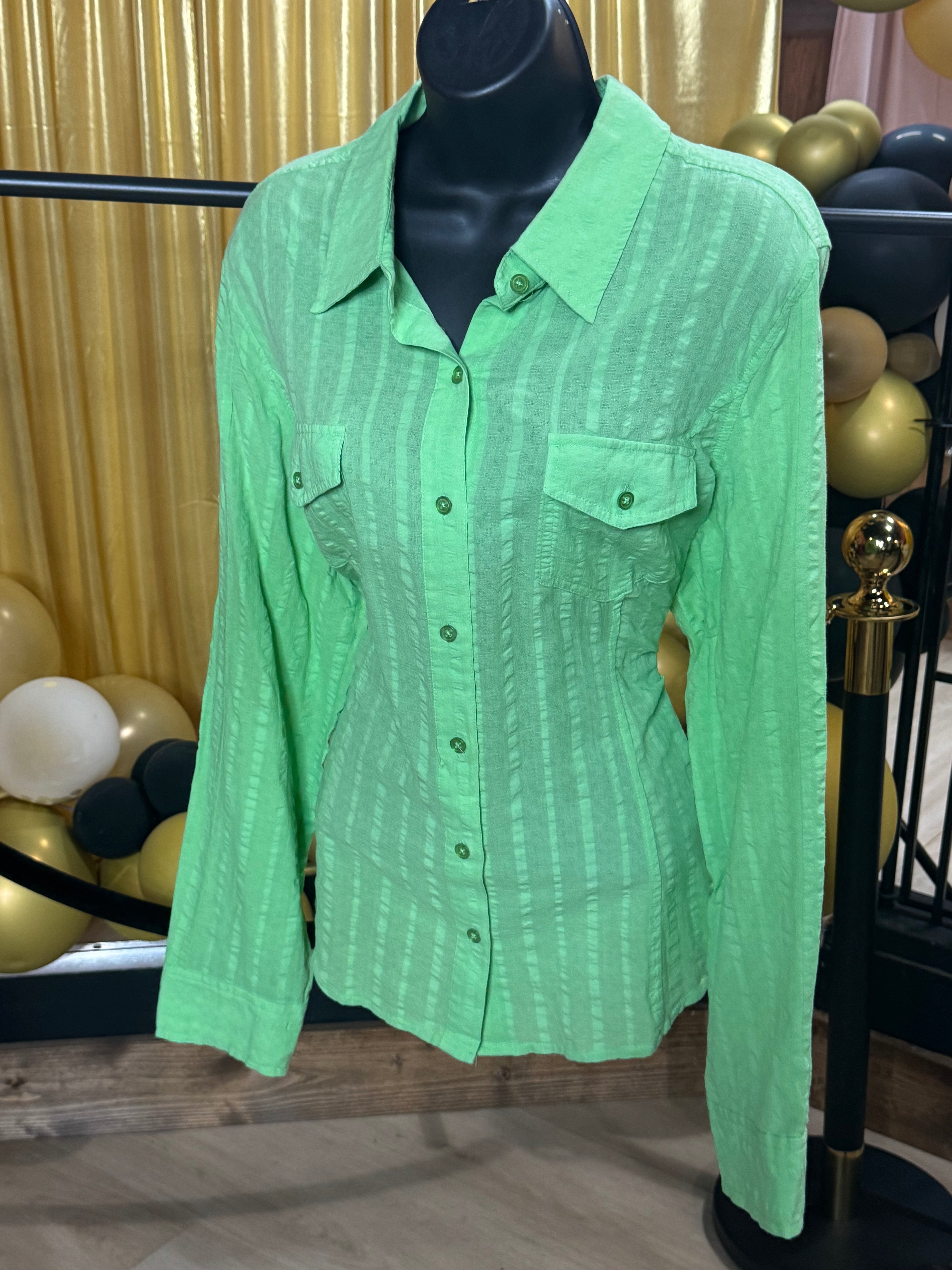 Jones New York Green Long Sleeve Blouse Sz XL