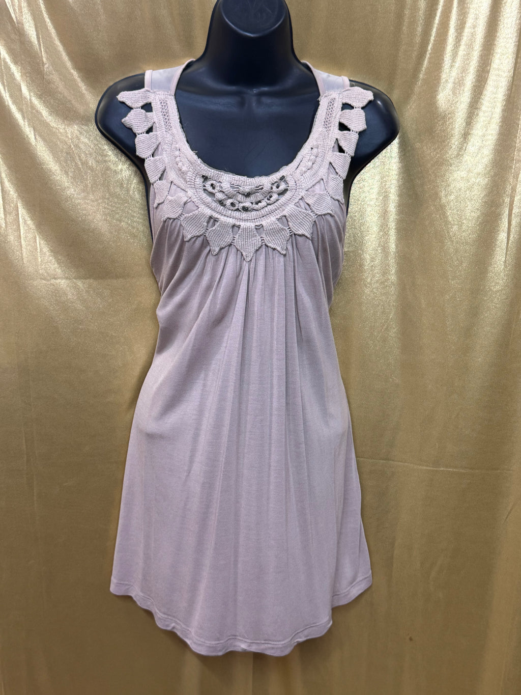 Kenar Cream Modal Babydoll Tunic Top Crochet Beaded Neckline Size Large