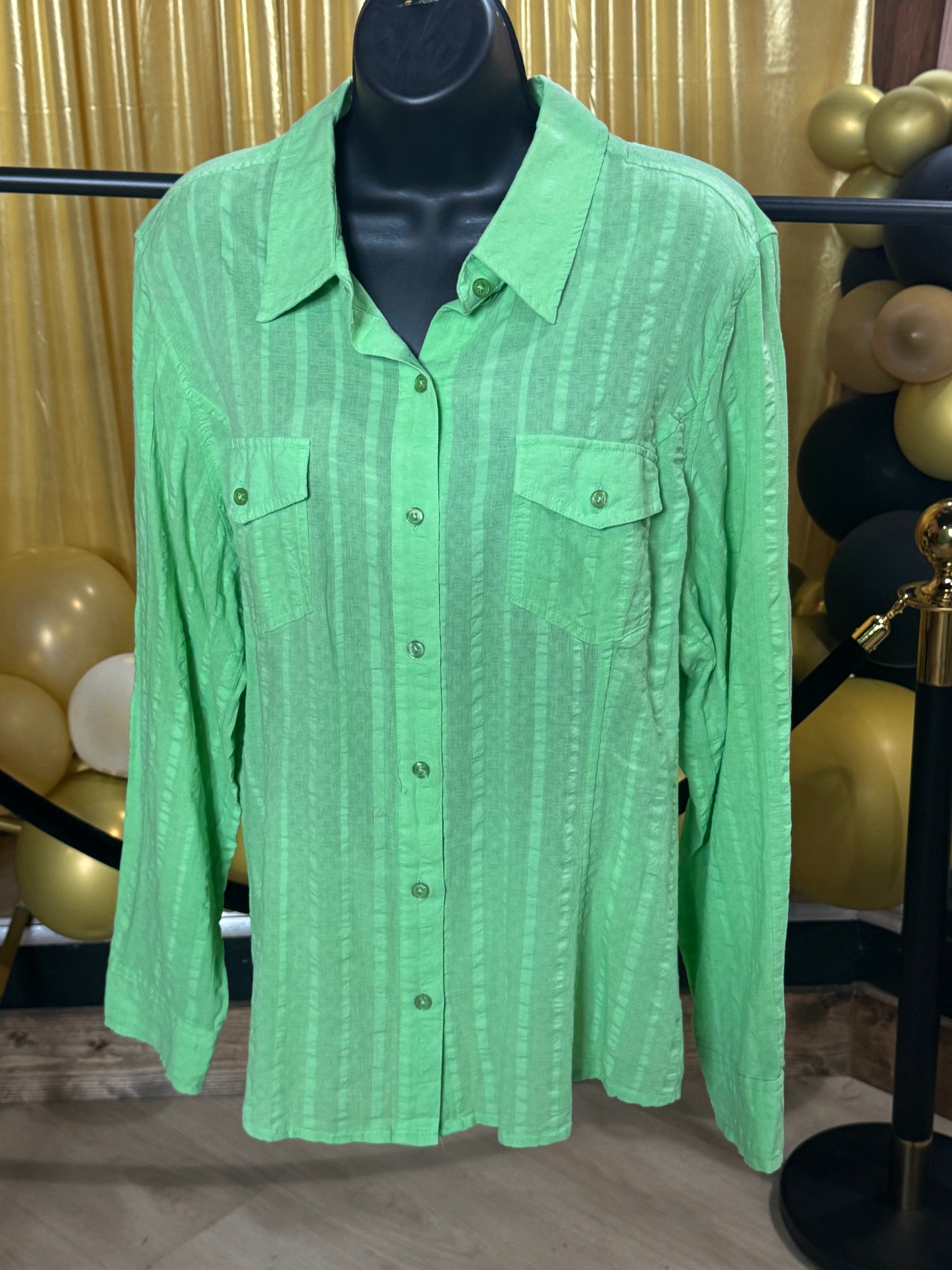 Jones New York Green Long Sleeve Blouse Sz XL
