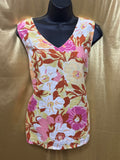Hot Cotton Floral Linen Tank Top V-Neck Sleeveless Blouse Size Large