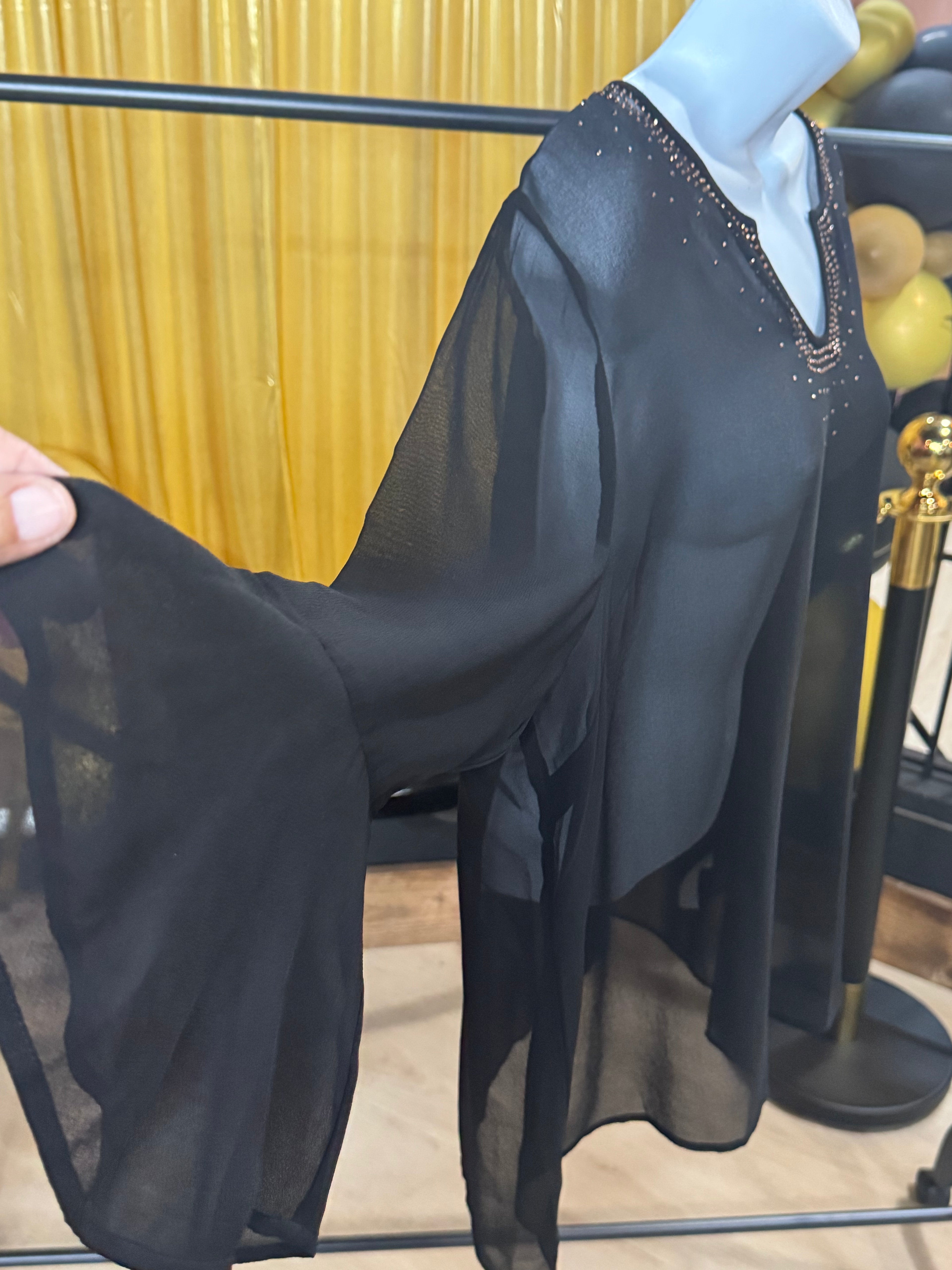 New Directions Black Sheer Bell Sleeve Sequin Blouse Sz XL