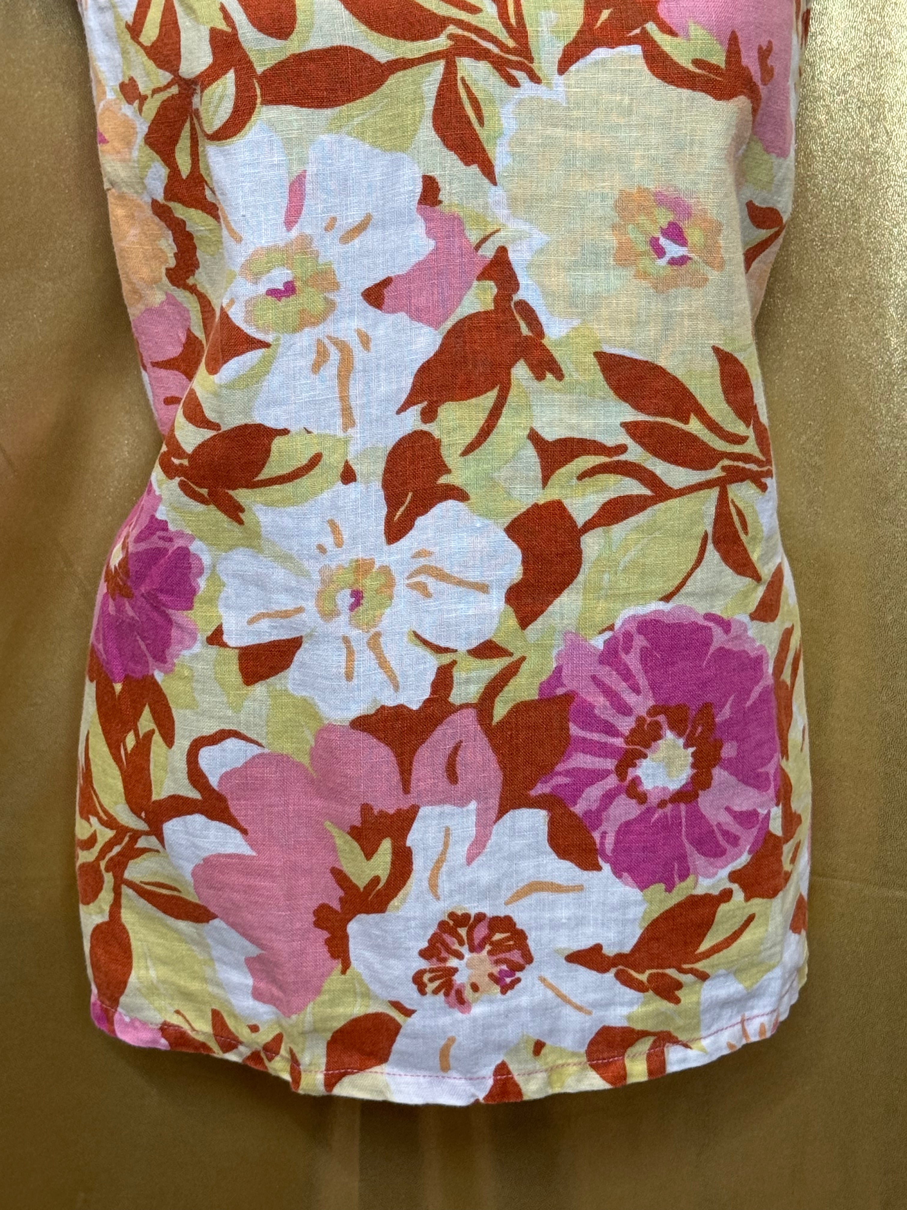 Hot Cotton Floral Linen Tank Top V-Neck Sleeveless Blouse Size Large