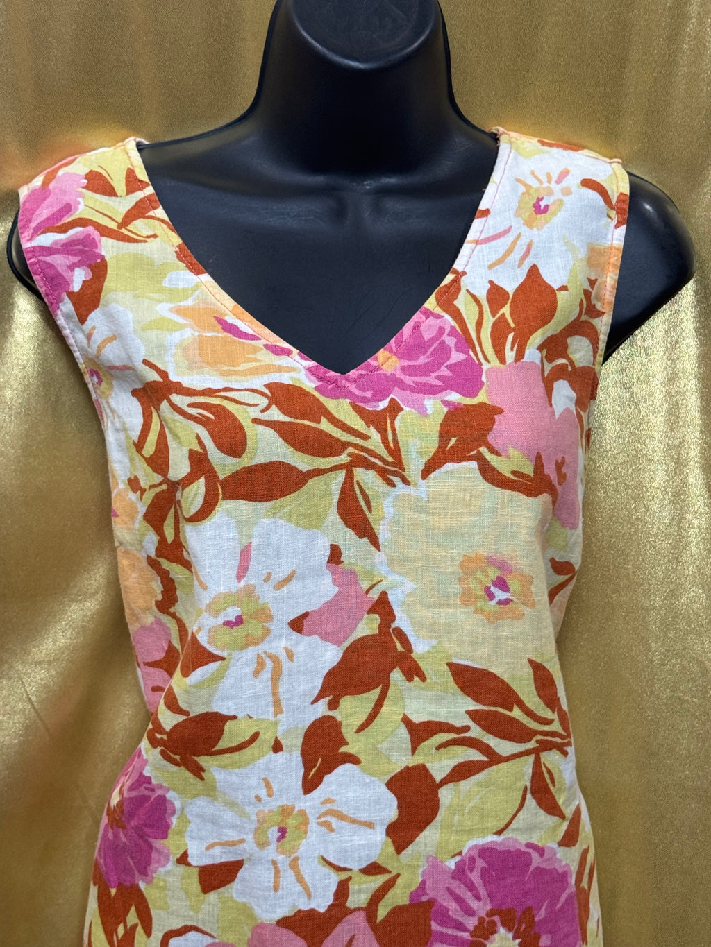 Hot Cotton Floral Linen Tank Top V-Neck Sleeveless Blouse Size Large