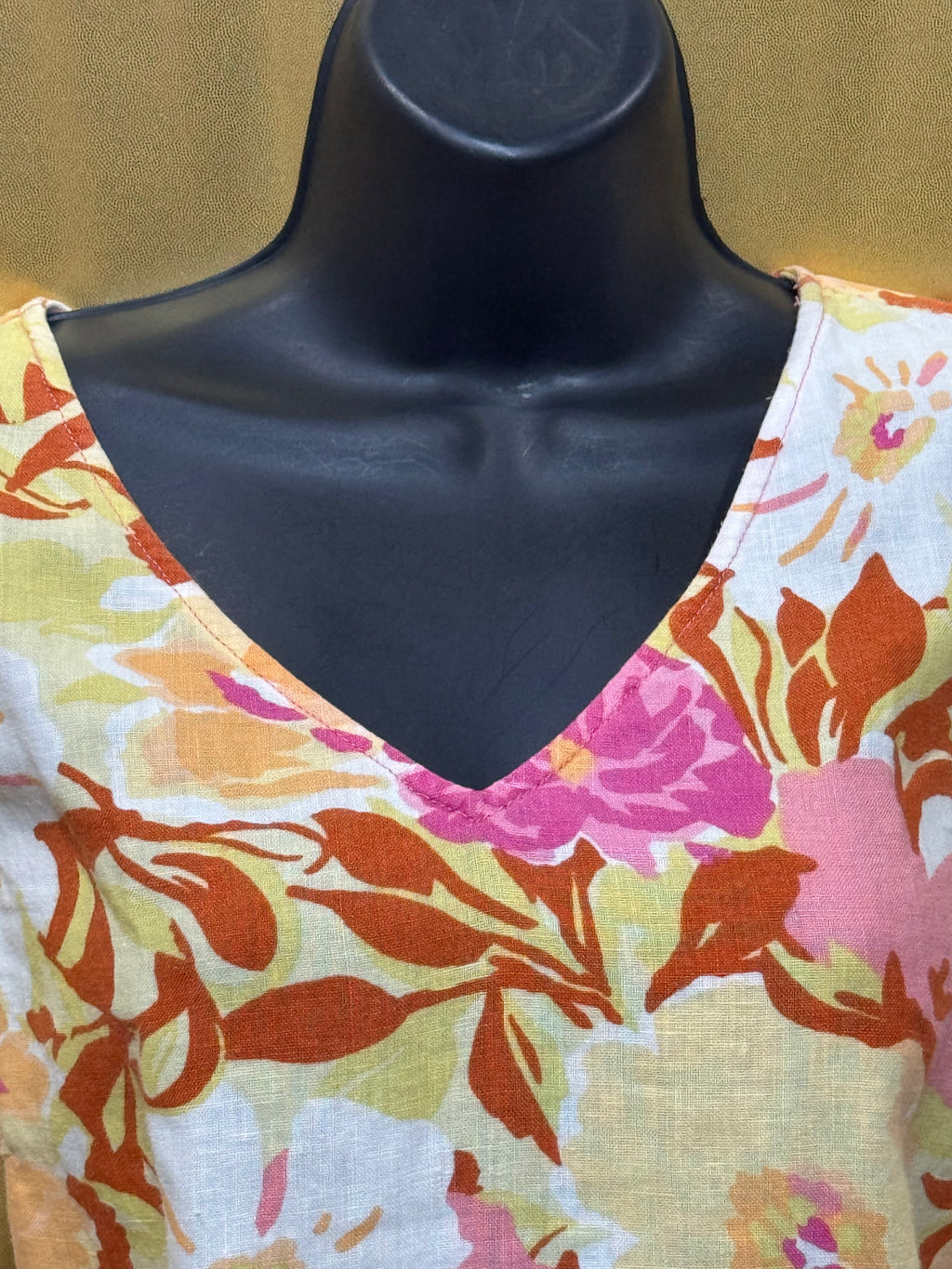 Hot Cotton Floral Linen Tank Top V-Neck Sleeveless Blouse Size Large