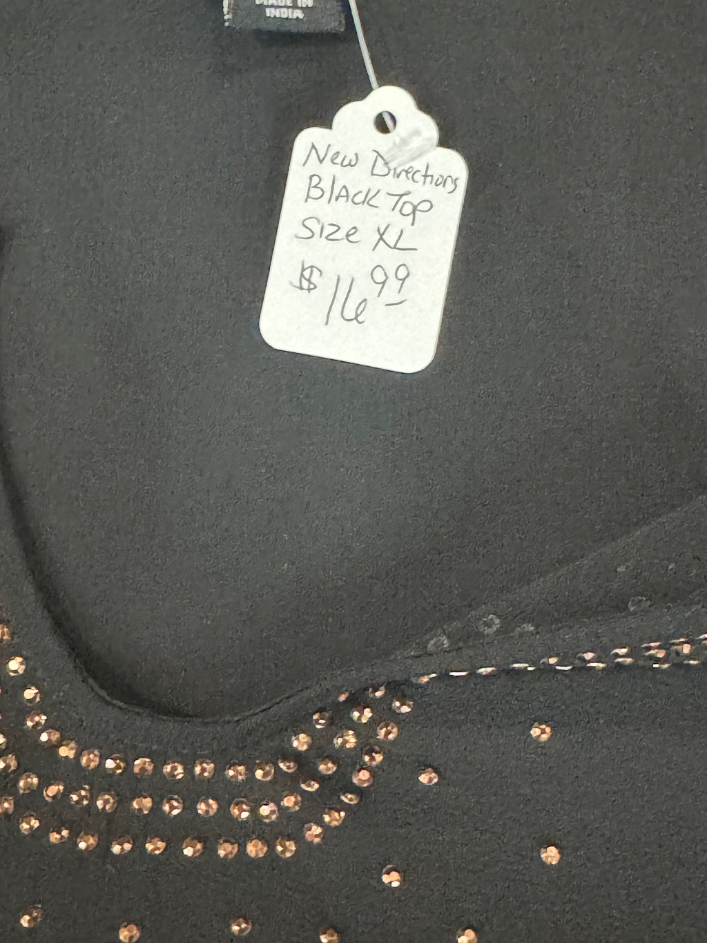 New Directions Black Sheer Bell Sleeve Sequin Blouse Sz XL