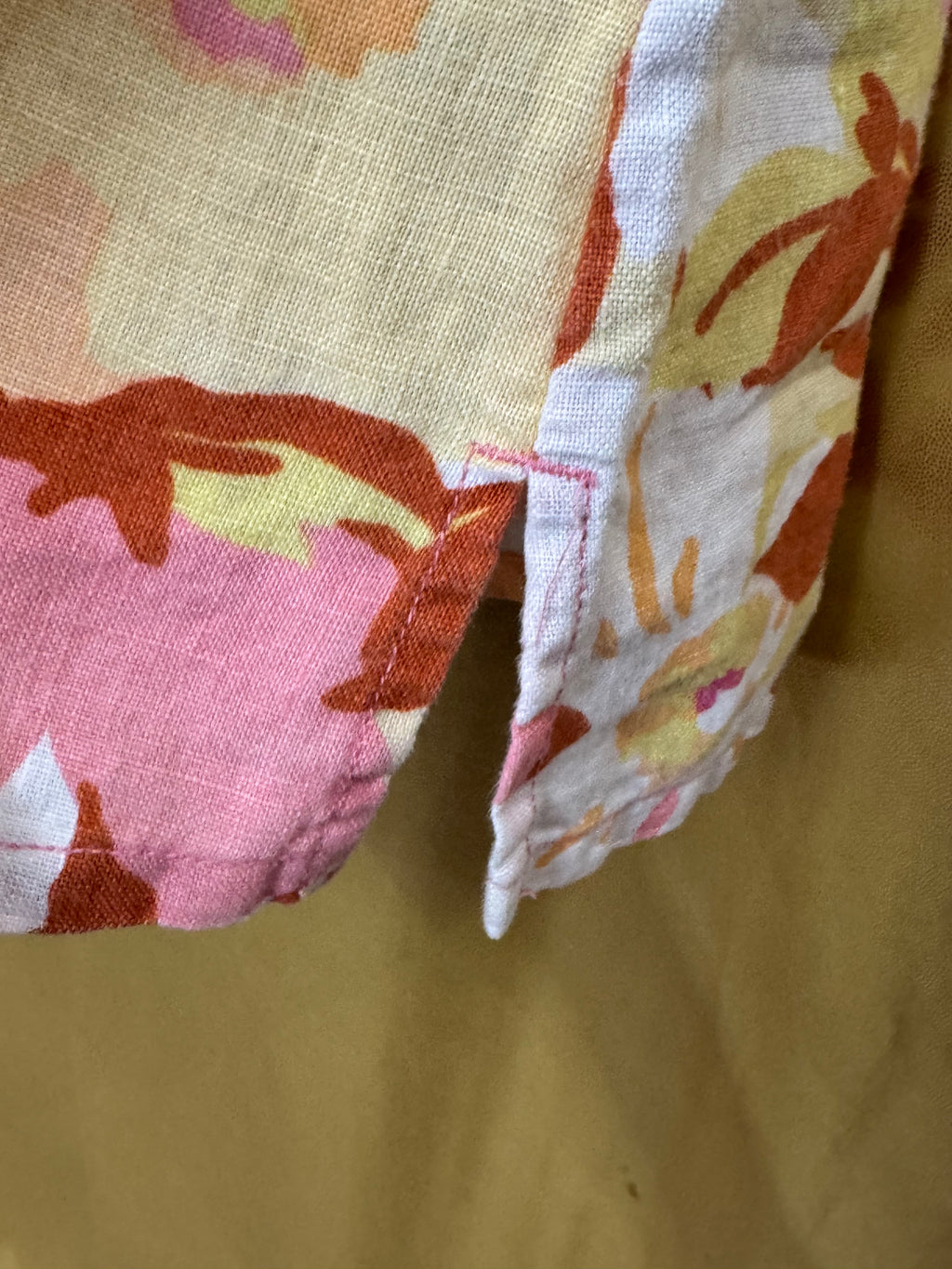 Hot Cotton Floral Linen Tank Top V-Neck Sleeveless Blouse Size Large