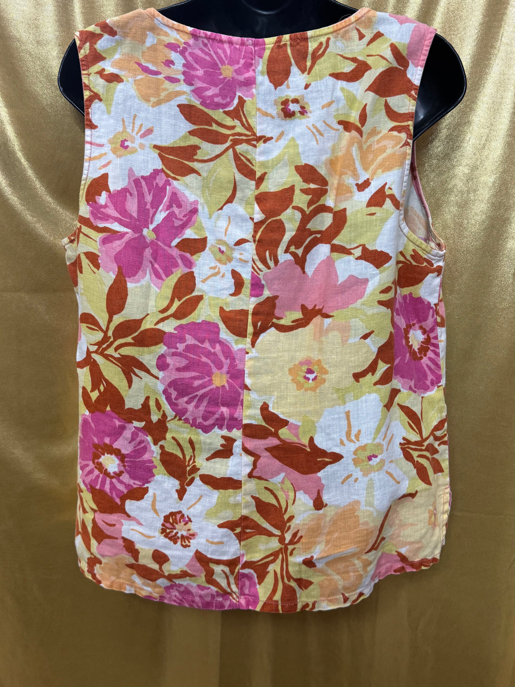 Hot Cotton Floral Linen Tank Top V-Neck Sleeveless Blouse Size Large