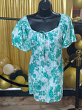 Fresh White & Green Floral Blouse Size XL