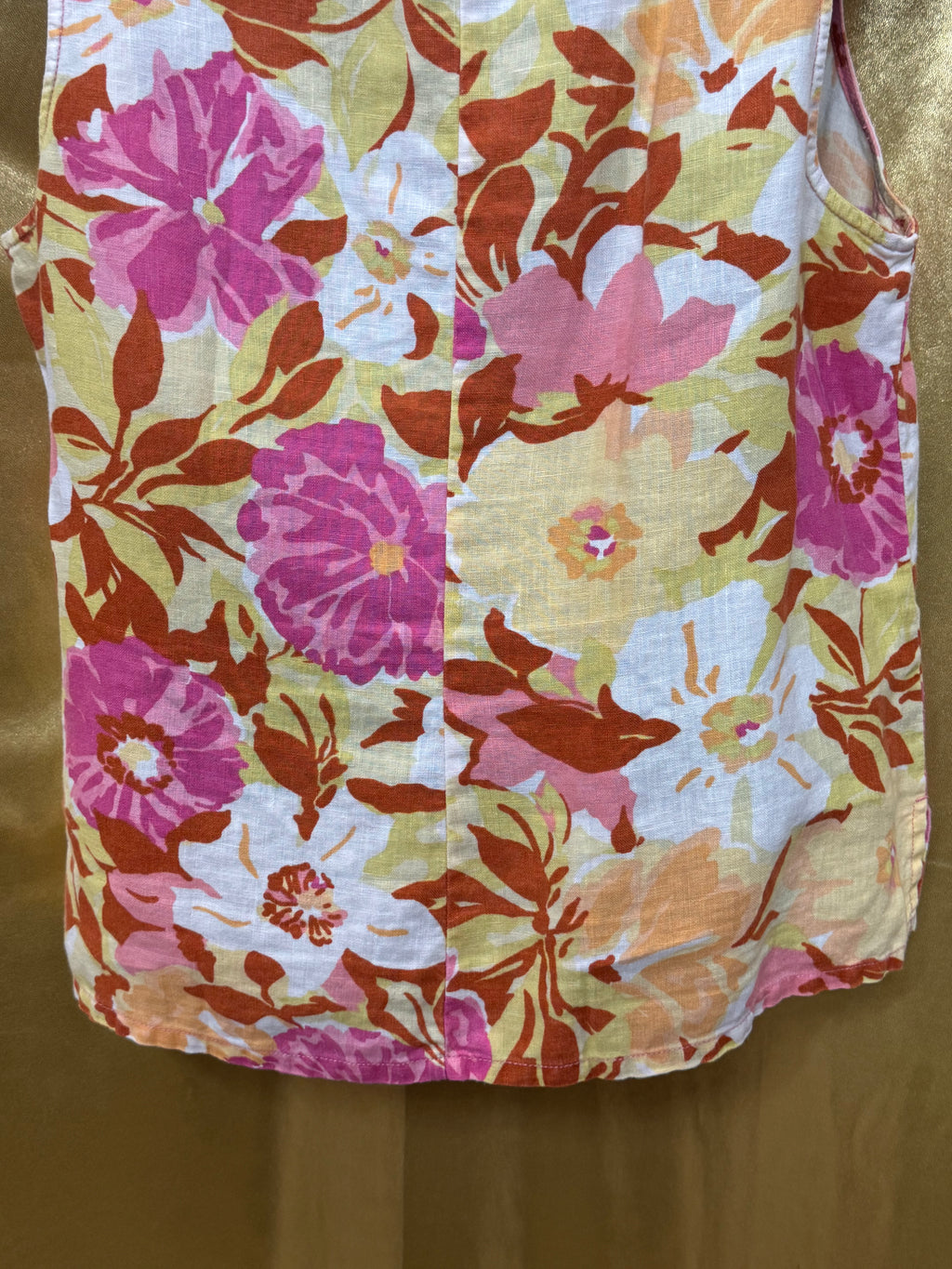 Hot Cotton Floral Linen Tank Top V-Neck Sleeveless Blouse Size Large