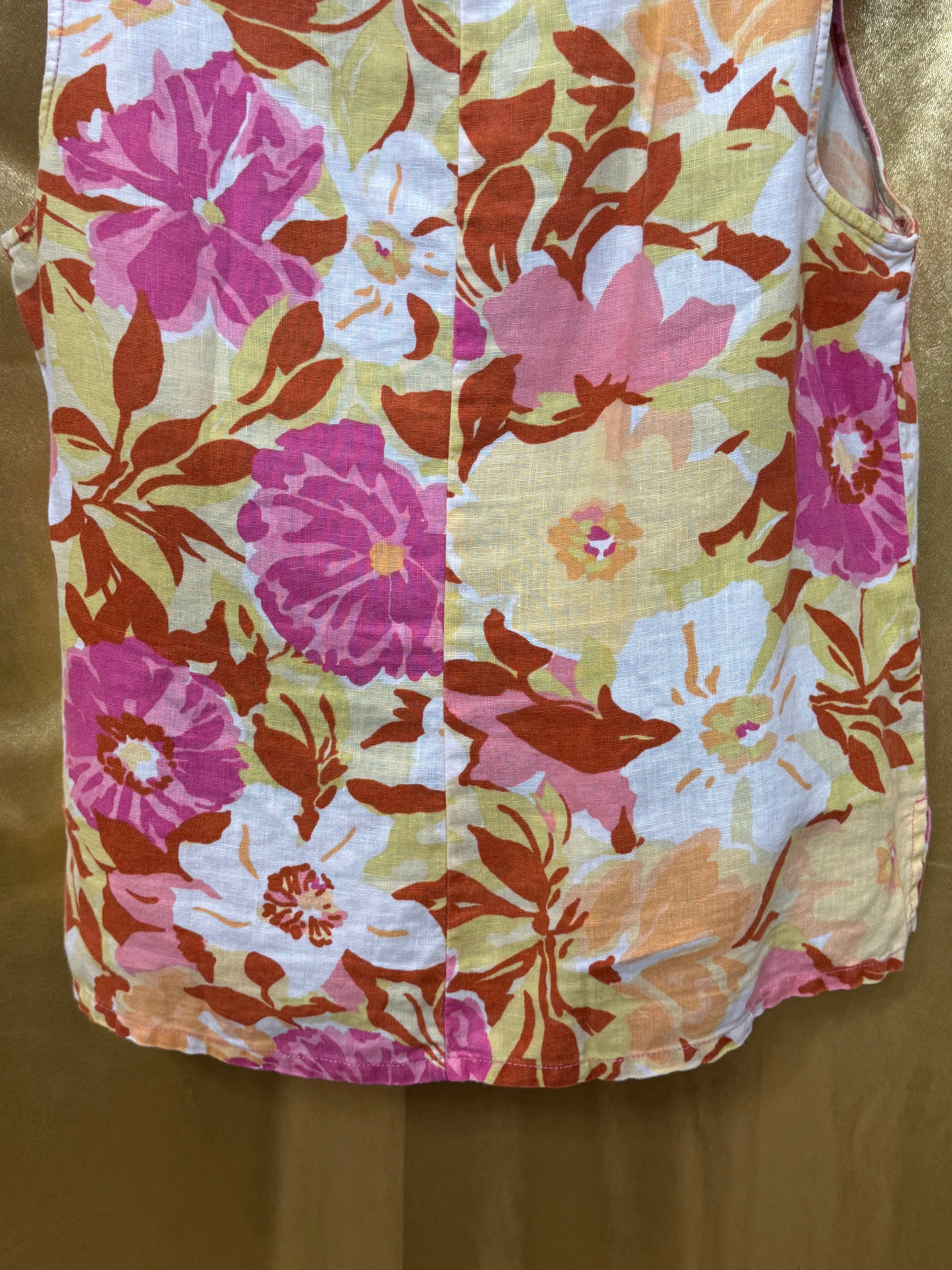 Hot Cotton Floral Linen Tank Top V-Neck Sleeveless Blouse Size Large