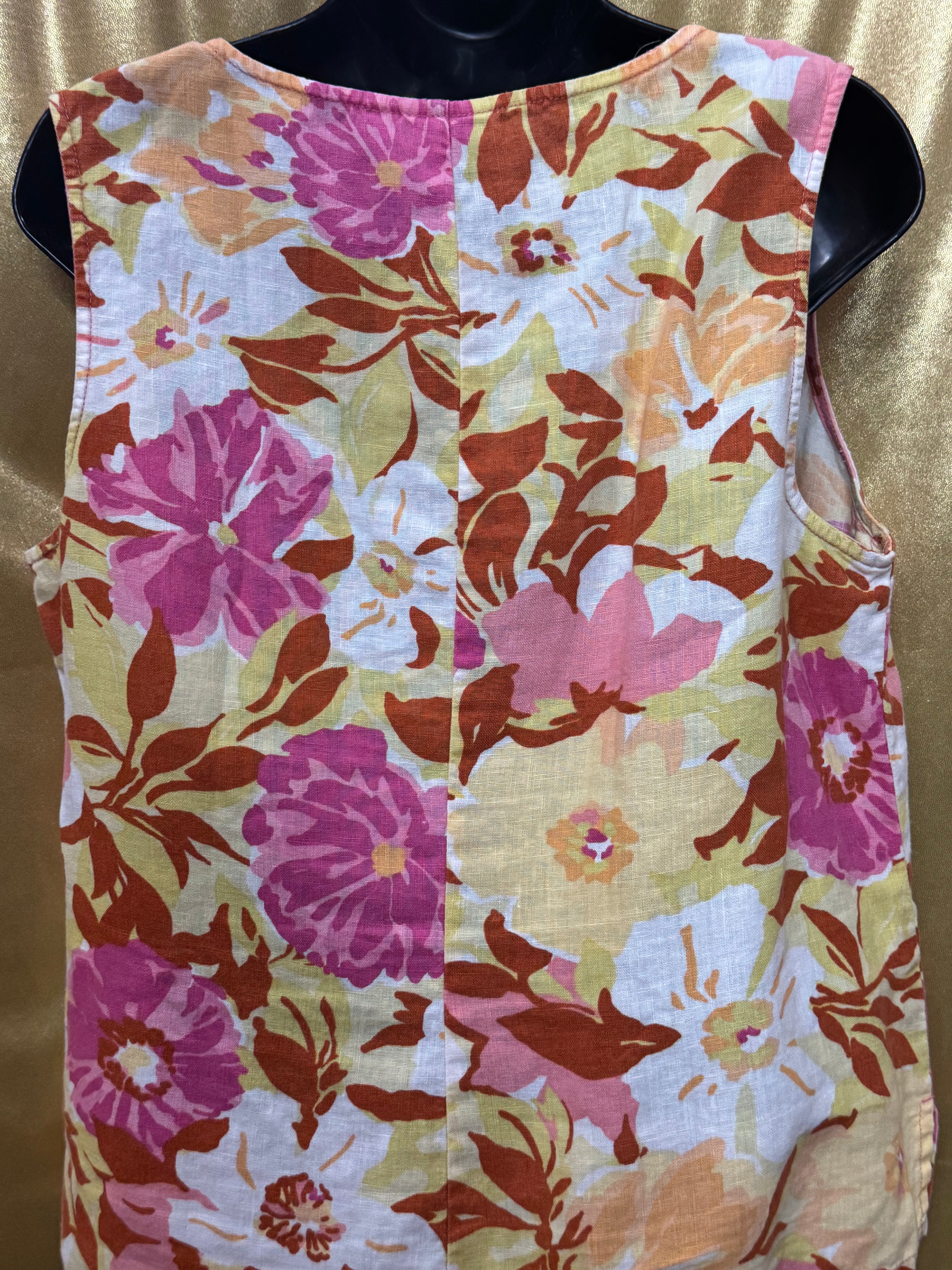 Hot Cotton Floral Linen Tank Top V-Neck Sleeveless Blouse Size Large