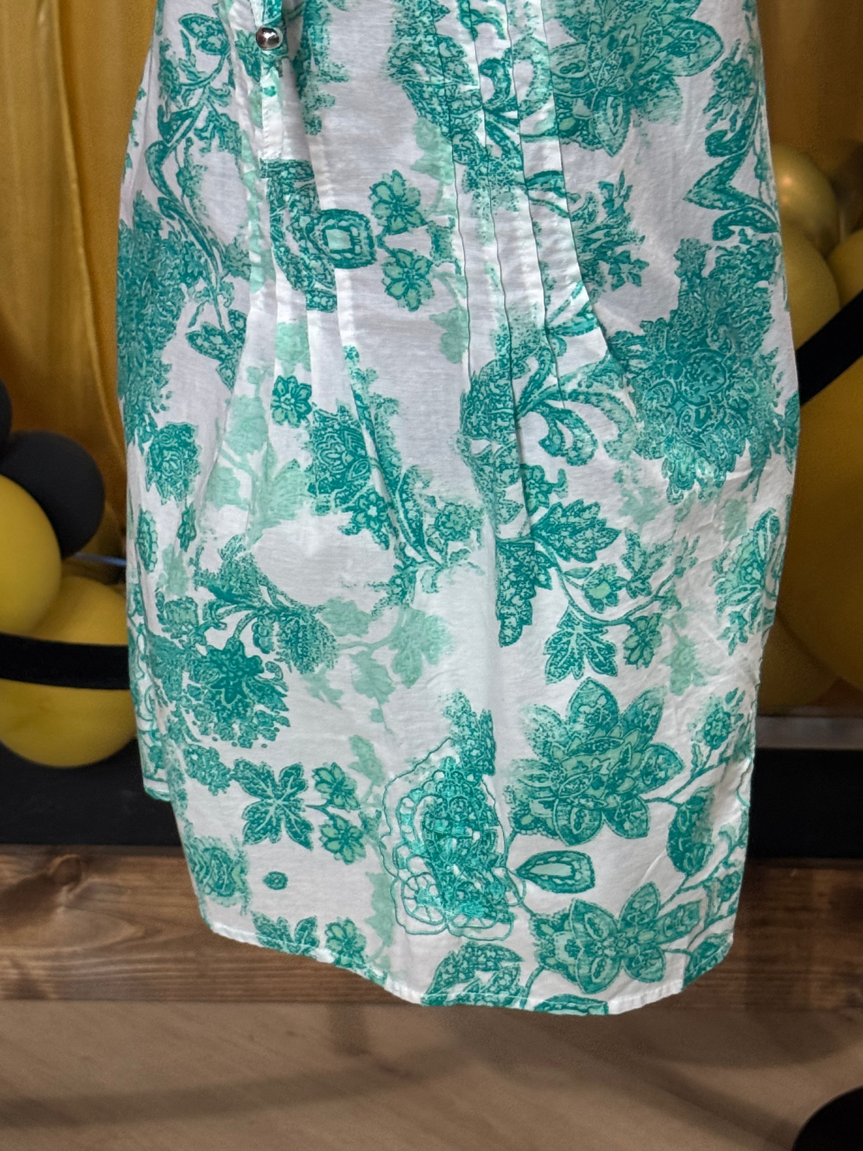Fresh White & Green Floral Blouse Size XL