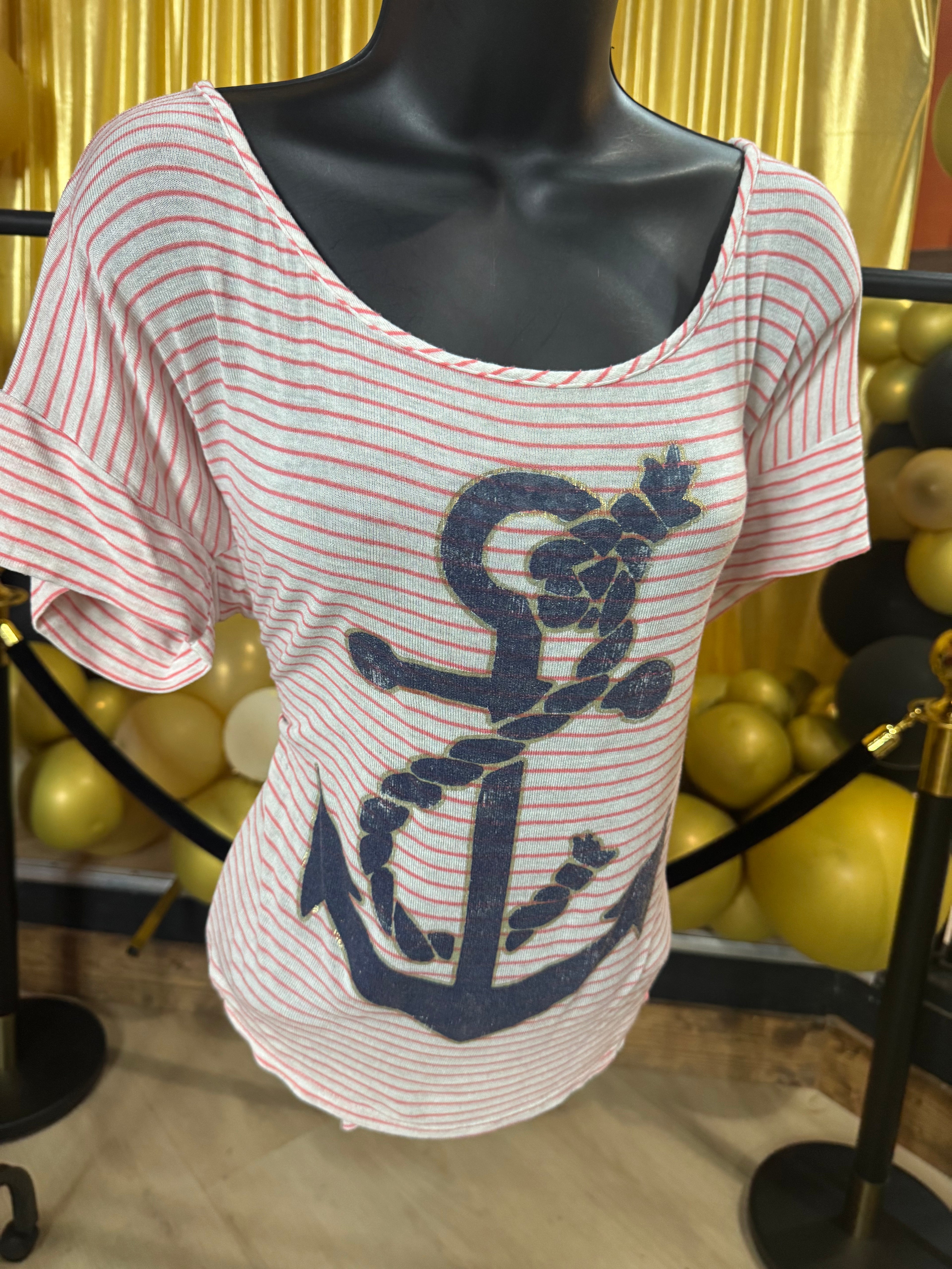 Twinkle Red & White Stripe Blouse Sz XL