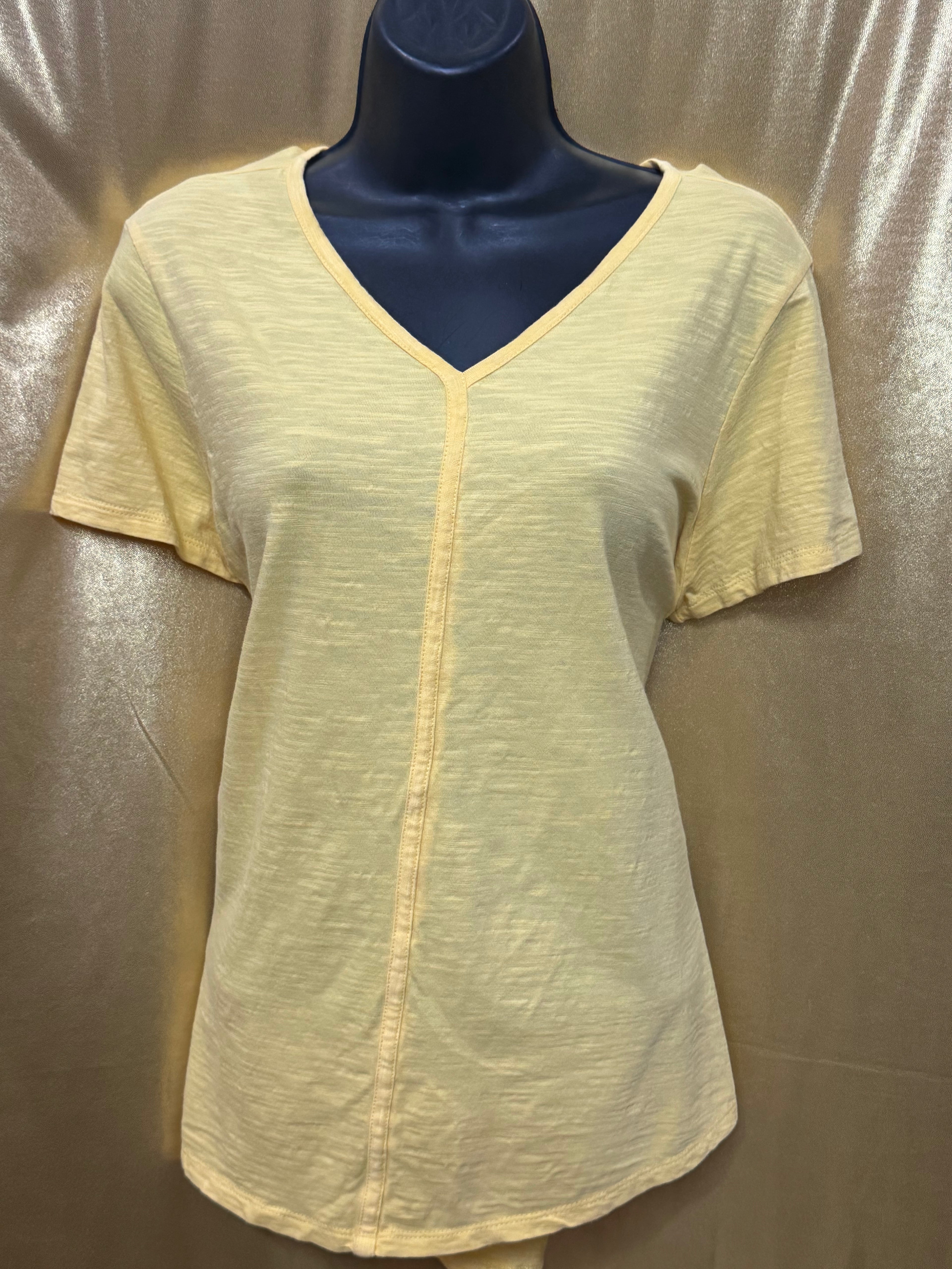 Chico's Bright Yellow Cotton V-Neck Tee - Size 2 (US Large) ☀️