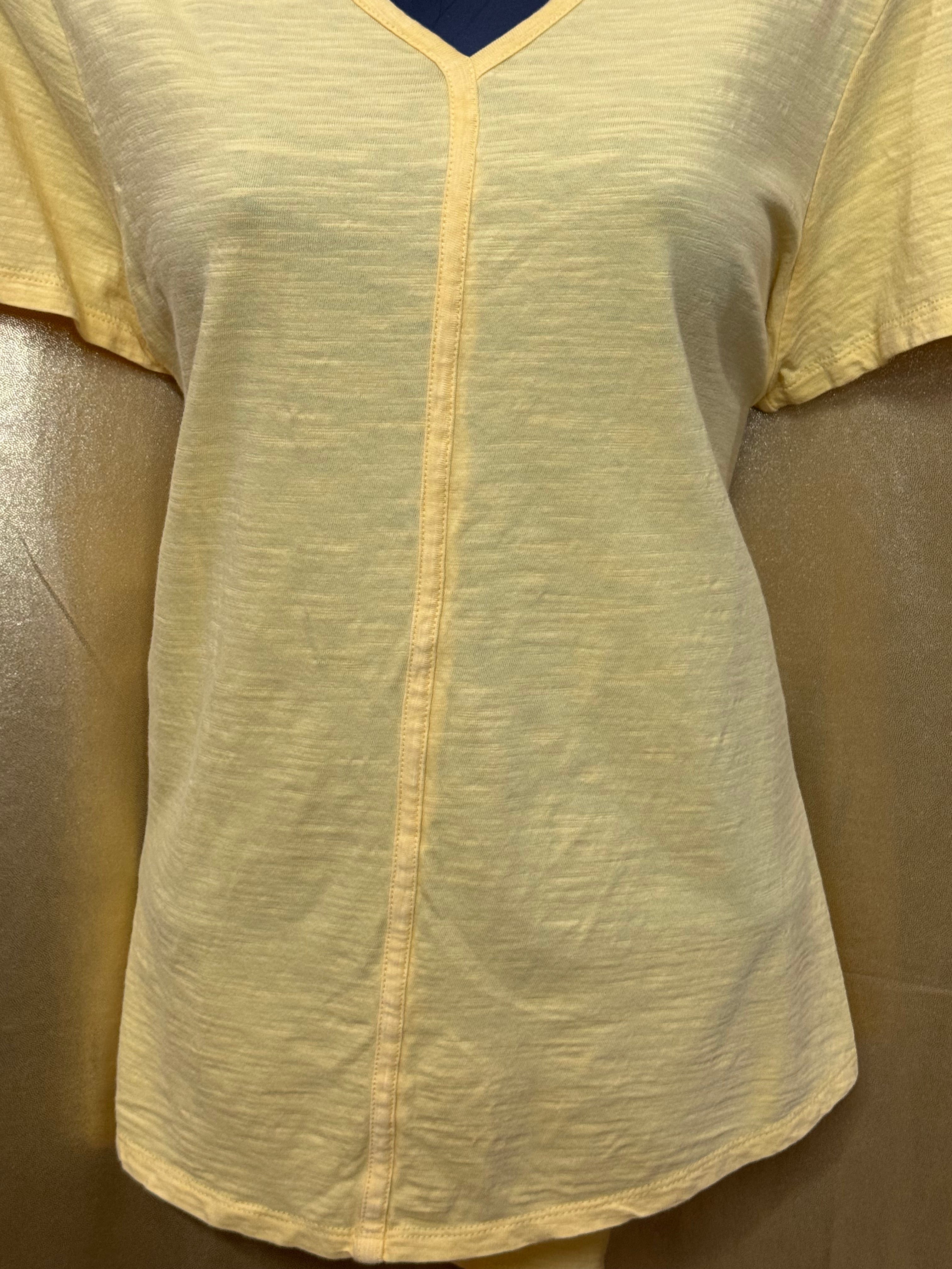 Chico's Bright Yellow Cotton V-Neck Tee - Size 2 (US Large) ☀️