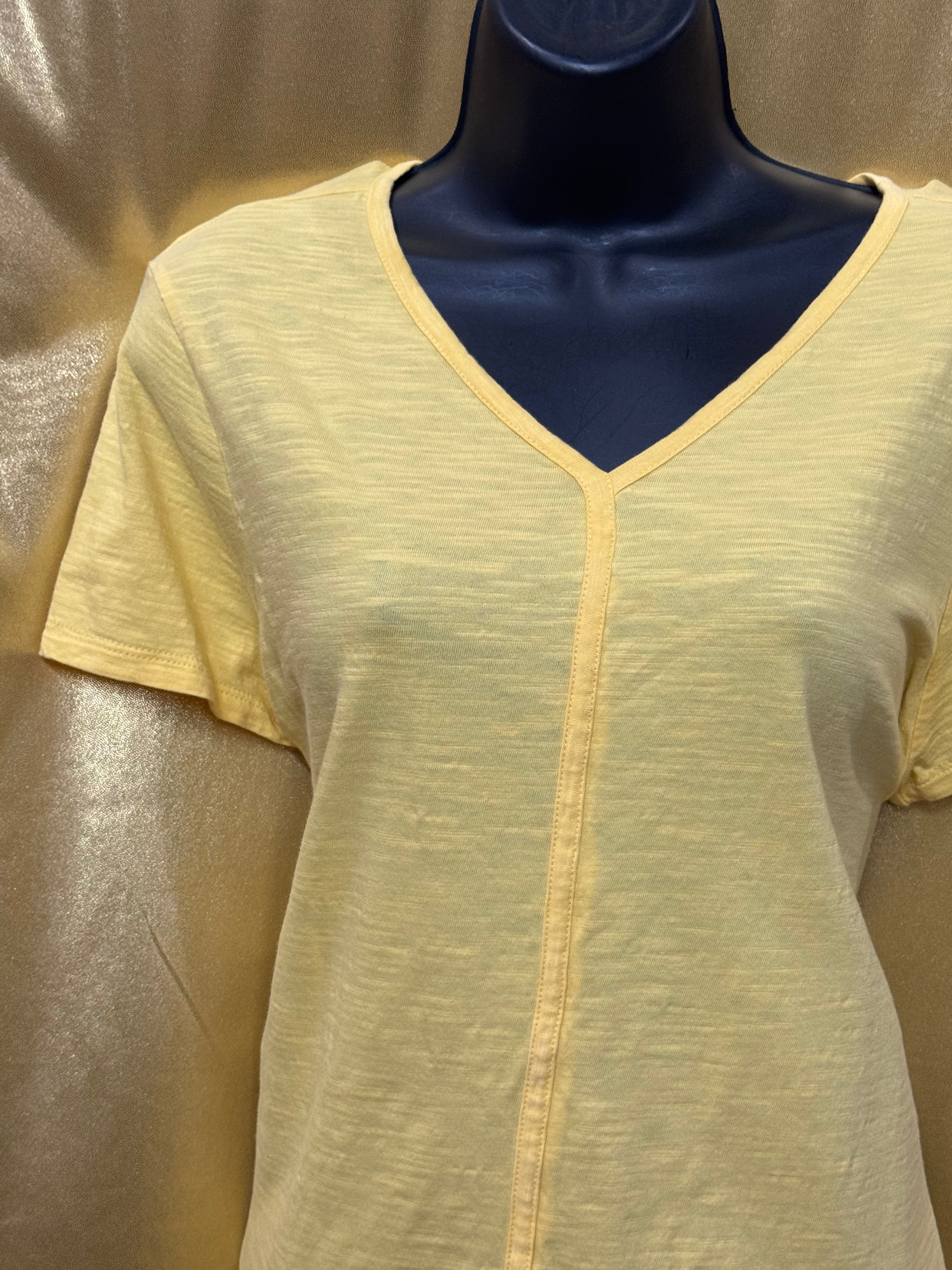 Chico's Bright Yellow Cotton V-Neck Tee - Size 2 (US Large) ☀️