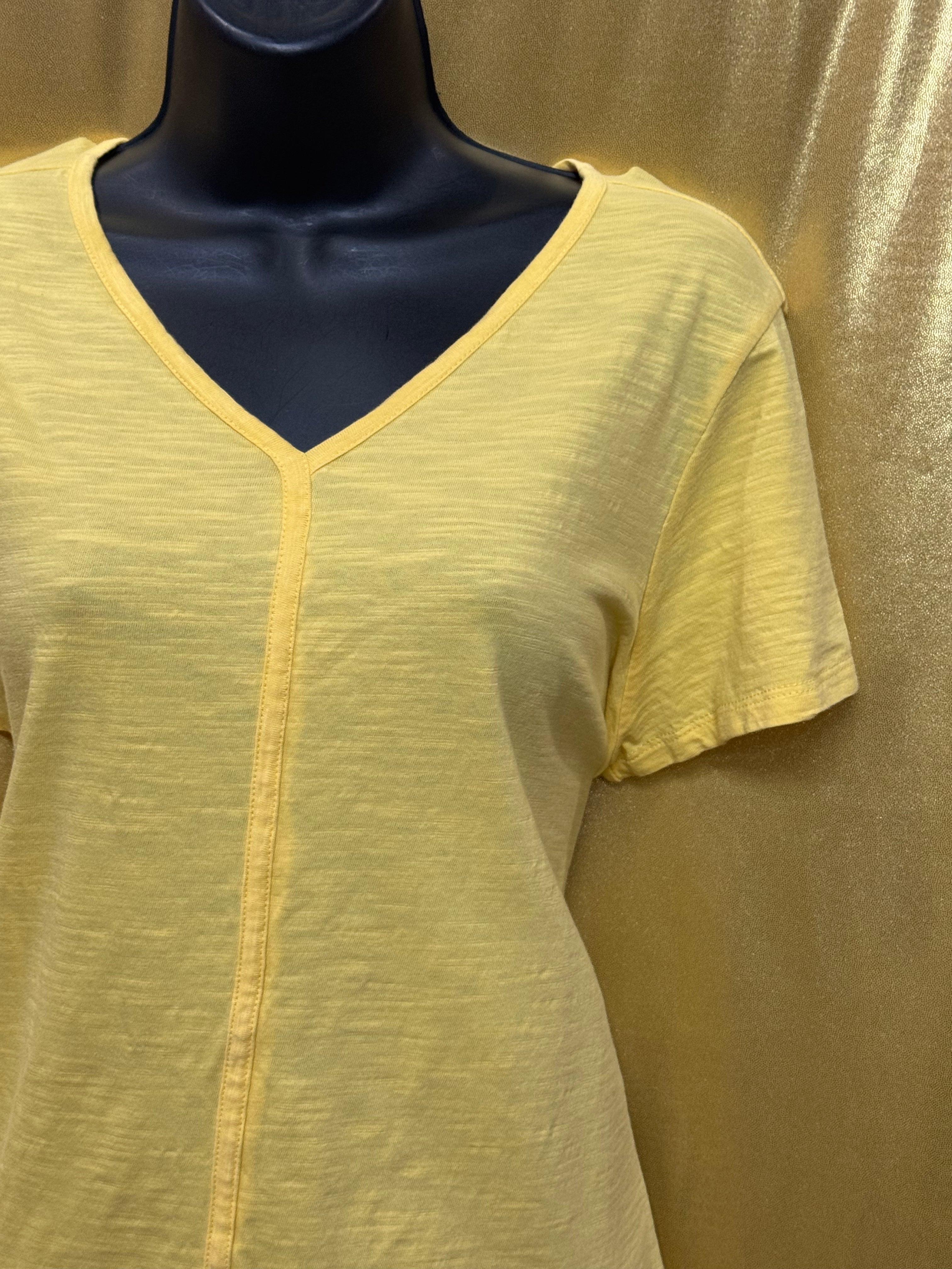 Chico's Bright Yellow Cotton V-Neck Tee - Size 2 (US Large) ☀️