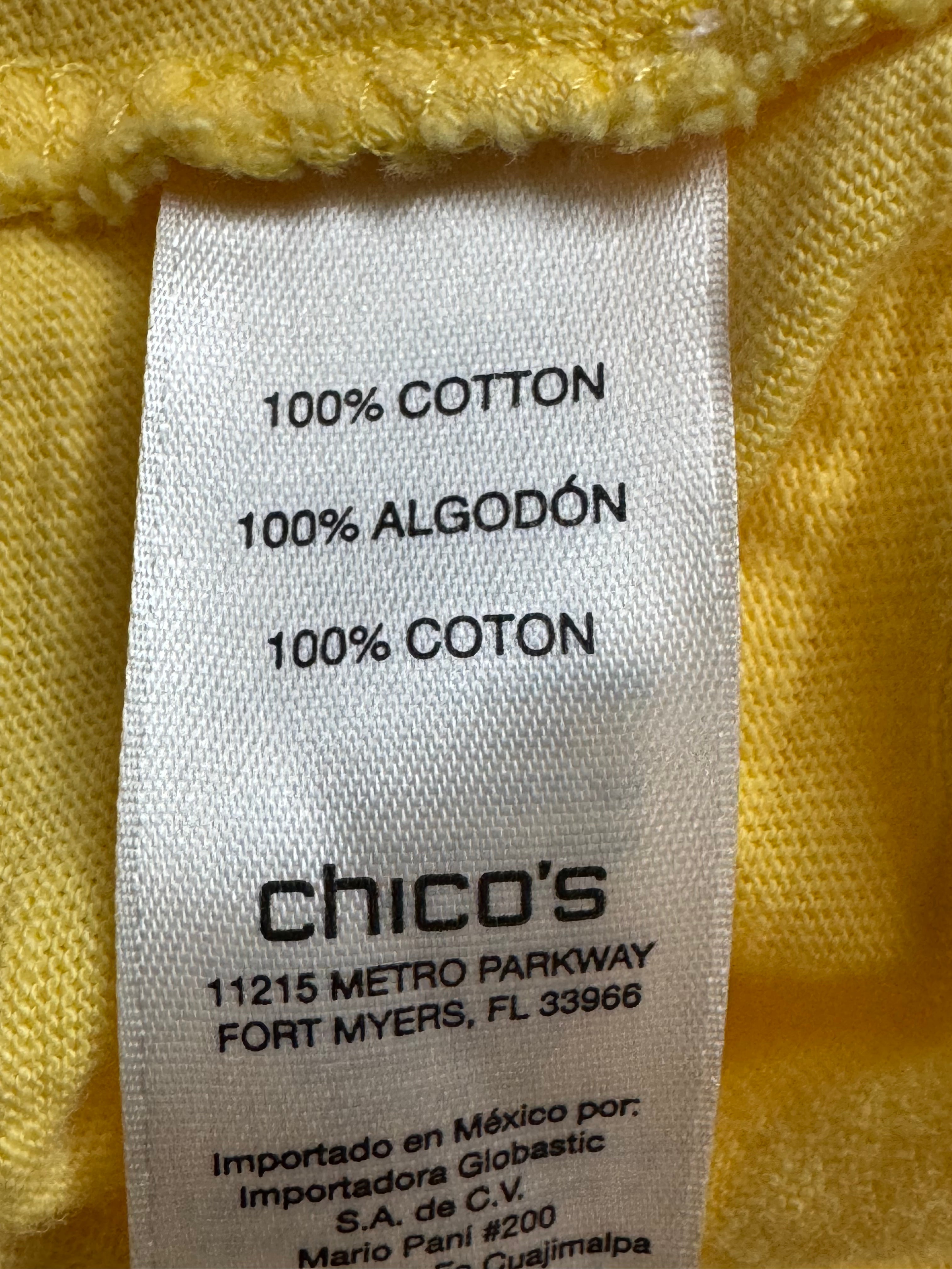 Chico's Bright Yellow Cotton V-Neck Tee - Size 2 (US Large) ☀️