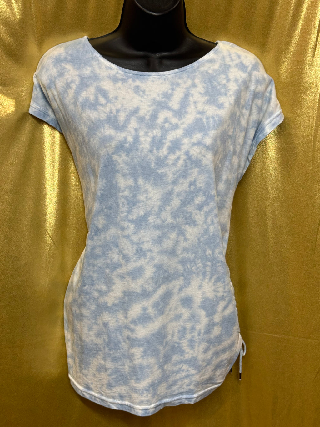 Chaps Blue Tie Dye Side Cinch T-Shirt Large Cotton Modal Cap Sleeve Tee 🌀