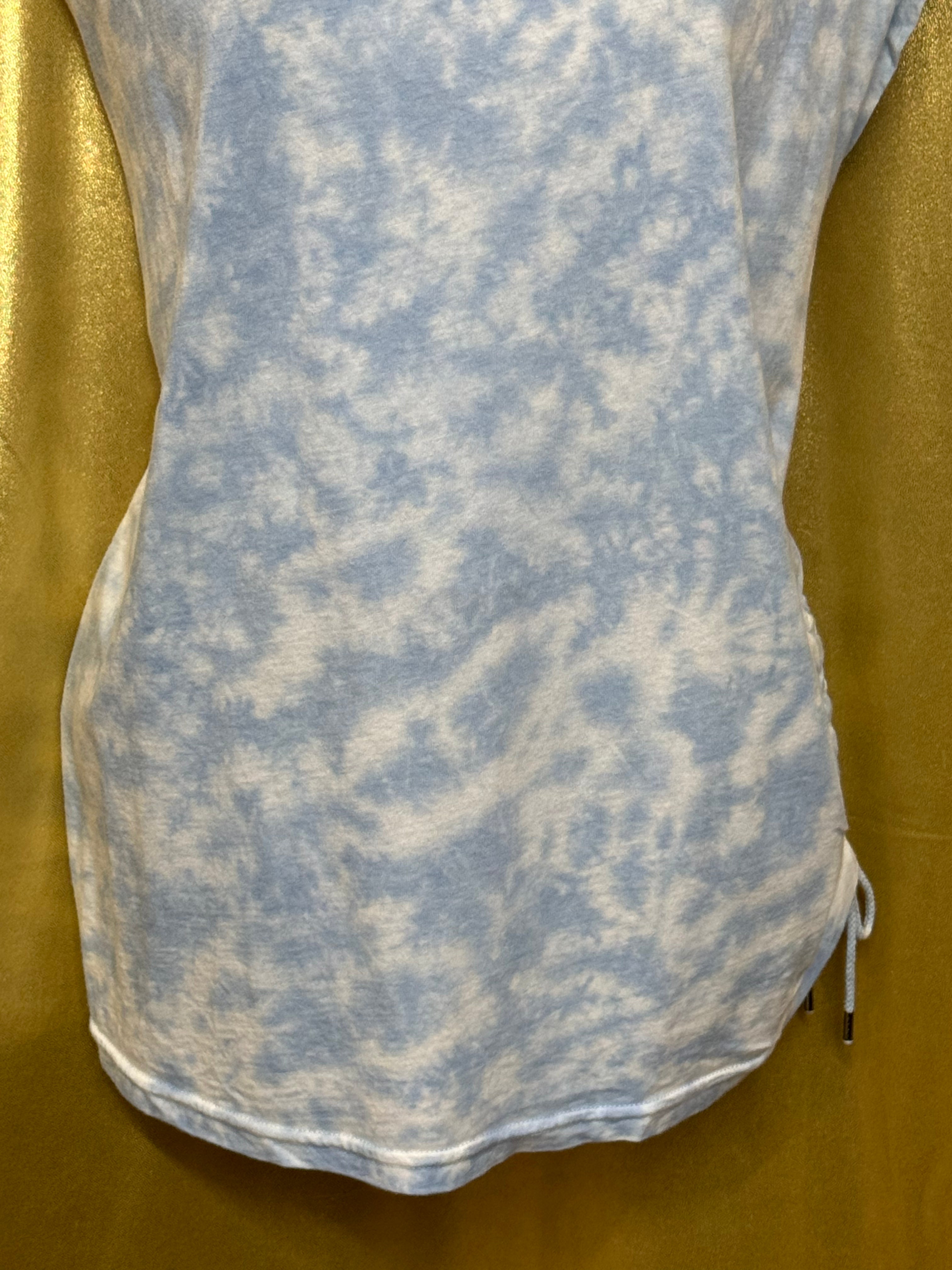 Chaps Blue Tie Dye Side Cinch T-Shirt Large Cotton Modal Cap Sleeve Tee 🌀