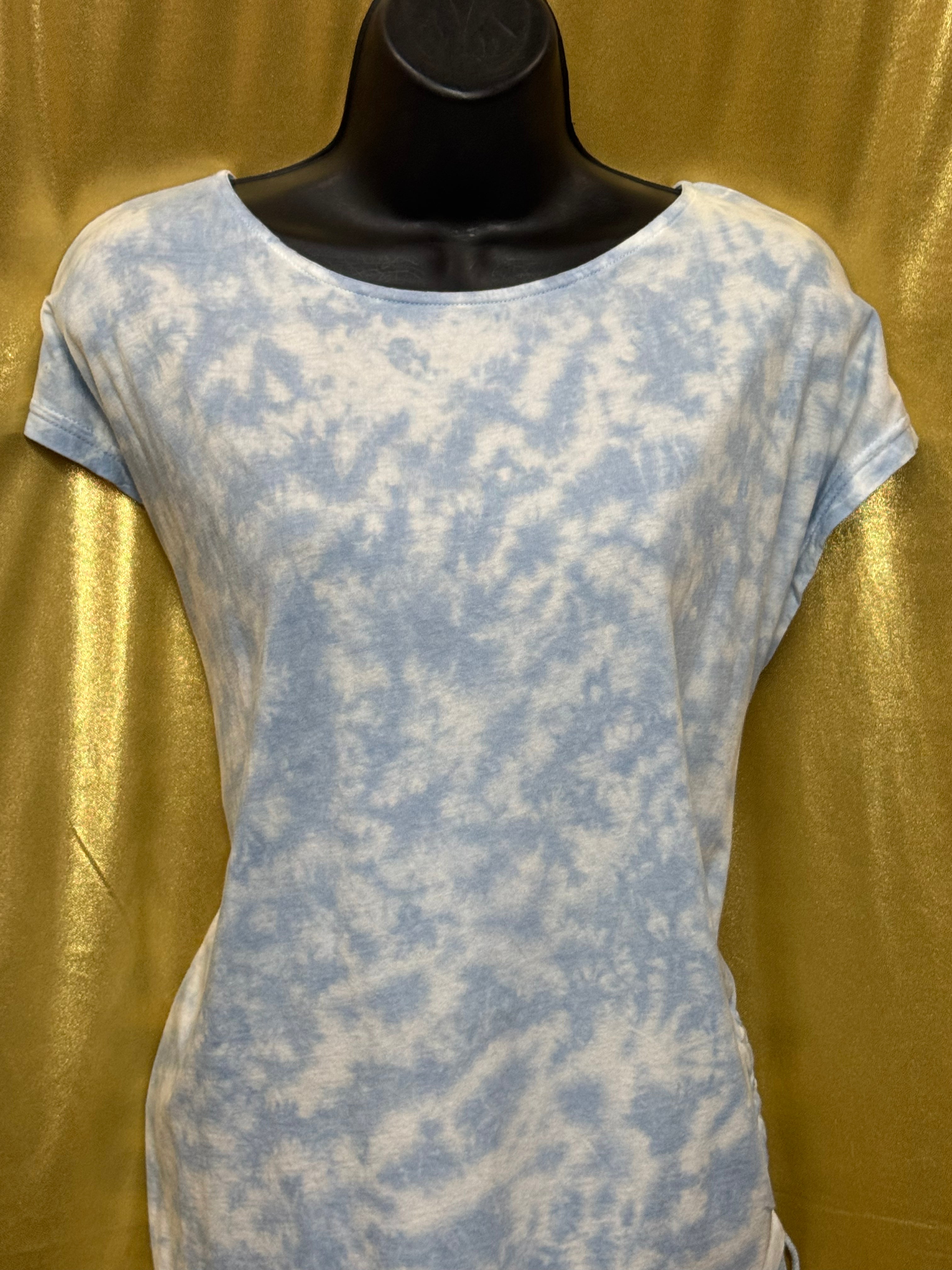 Chaps Blue Tie Dye Side Cinch T-Shirt Large Cotton Modal Cap Sleeve Tee 🌀