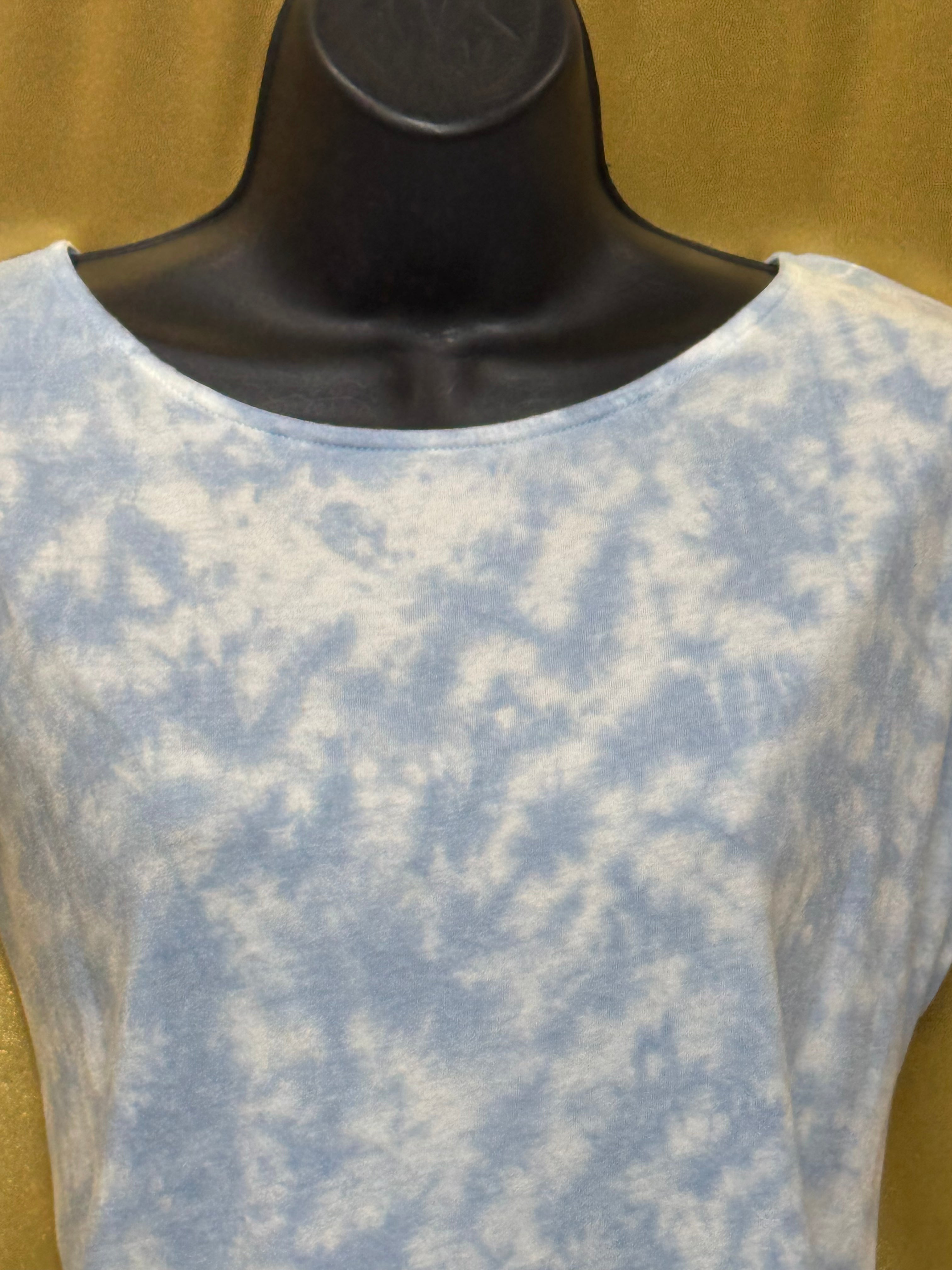 Chaps Blue Tie Dye Side Cinch T-Shirt Large Cotton Modal Cap Sleeve Tee 🌀