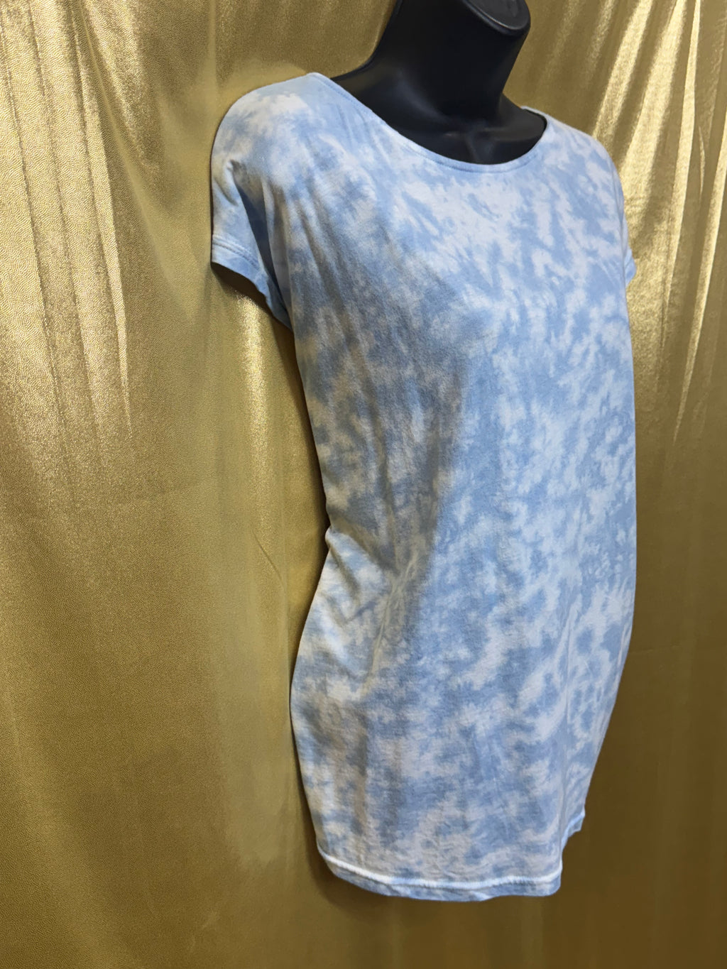 Chaps Blue Tie Dye Side Cinch T-Shirt Large Cotton Modal Cap Sleeve Tee 🌀