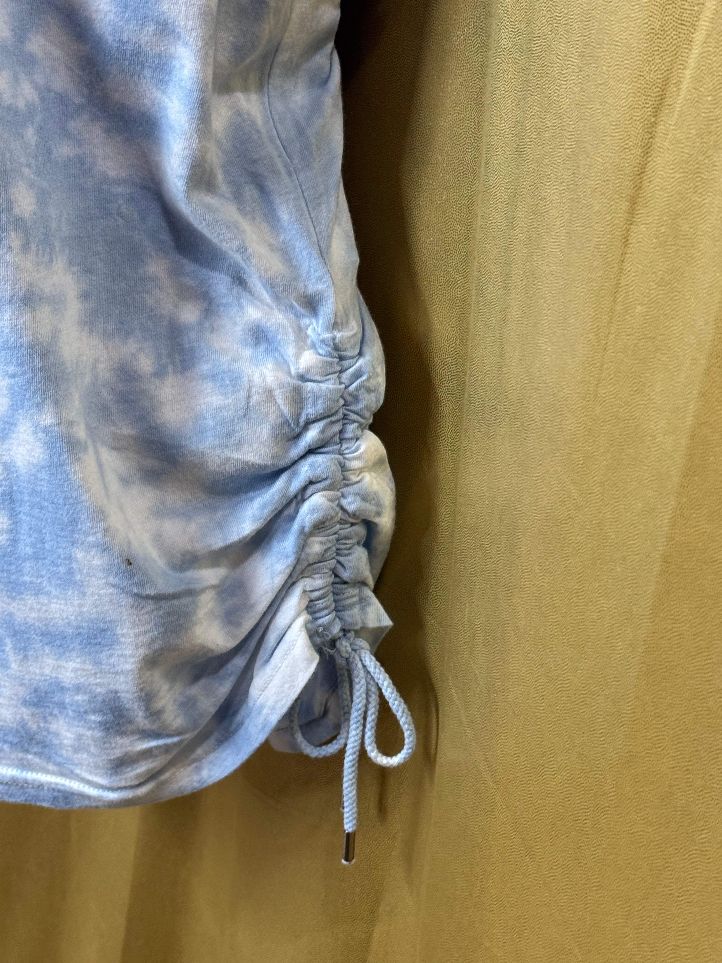 Chaps Blue Tie Dye Side Cinch T-Shirt Large Cotton Modal Cap Sleeve Tee 🌀