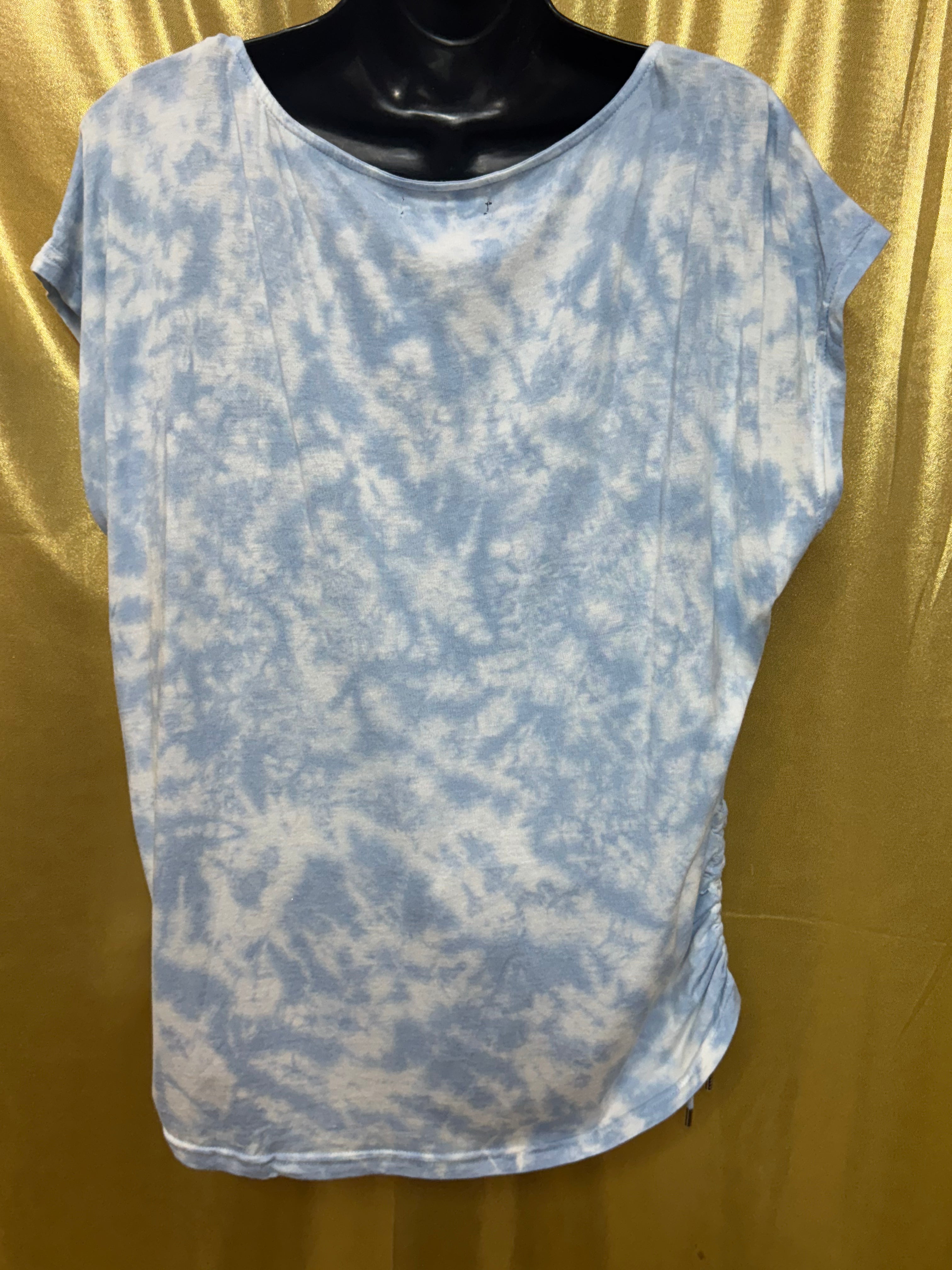 Chaps Blue Tie Dye Side Cinch T-Shirt Large Cotton Modal Cap Sleeve Tee 🌀