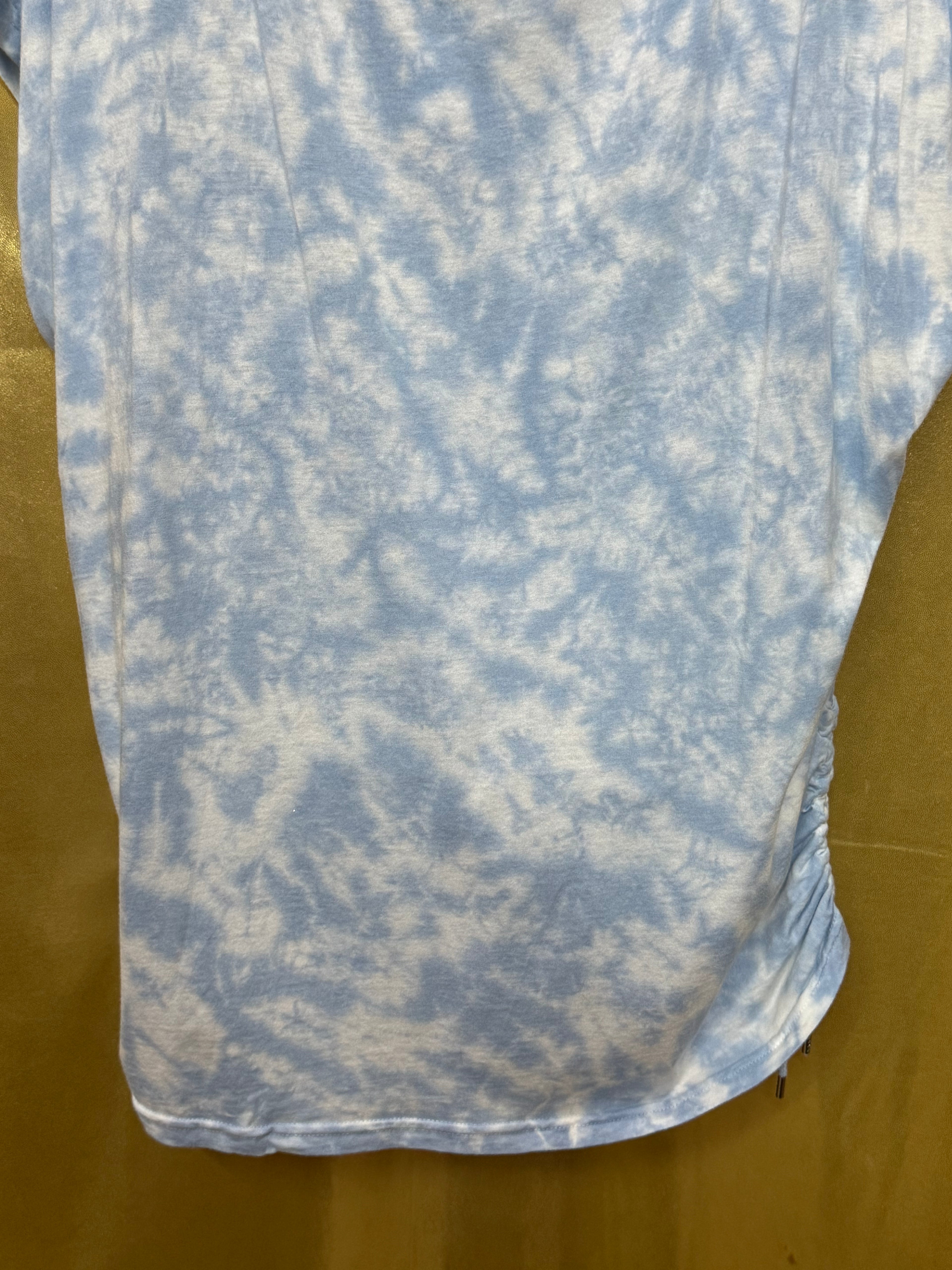 Chaps Blue Tie Dye Side Cinch T-Shirt Large Cotton Modal Cap Sleeve Tee 🌀